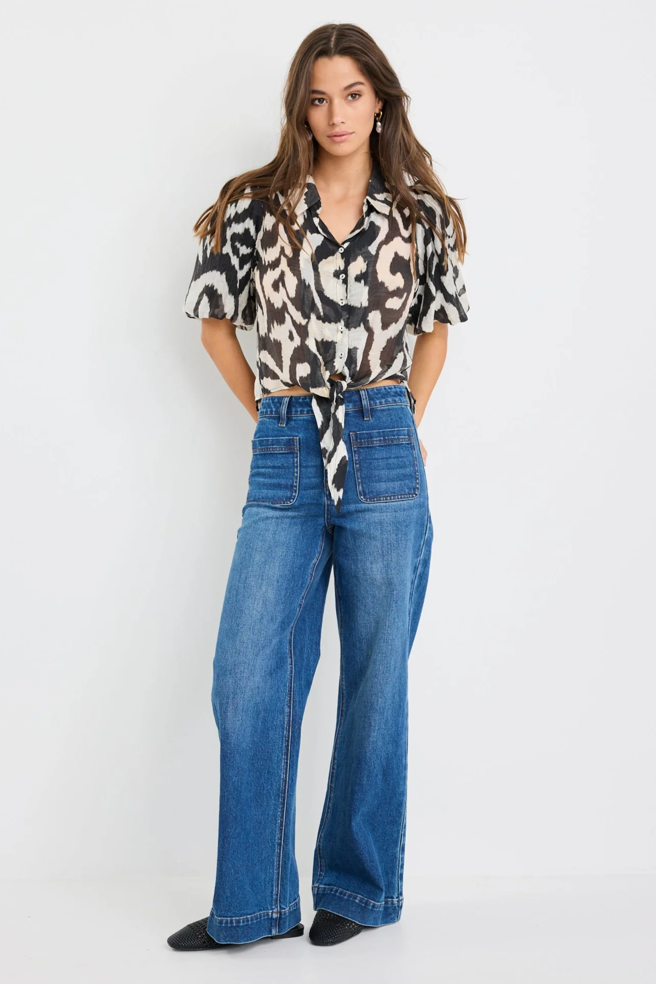 Exemption Black Zebra Tie Front SS Shirt - Image 2
