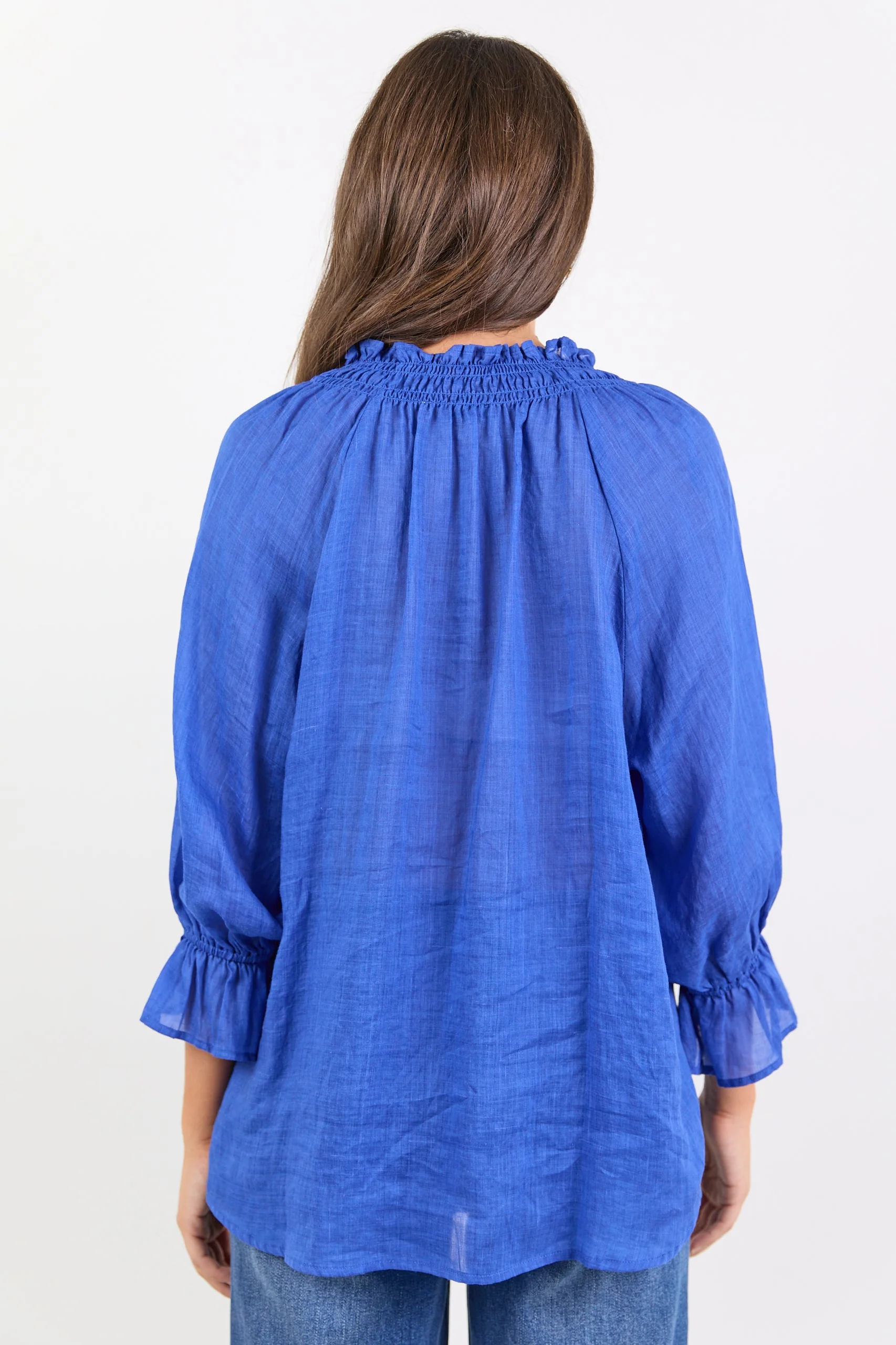 Expedition Blue Shirred Neck Short Sleeve Top - Image 7