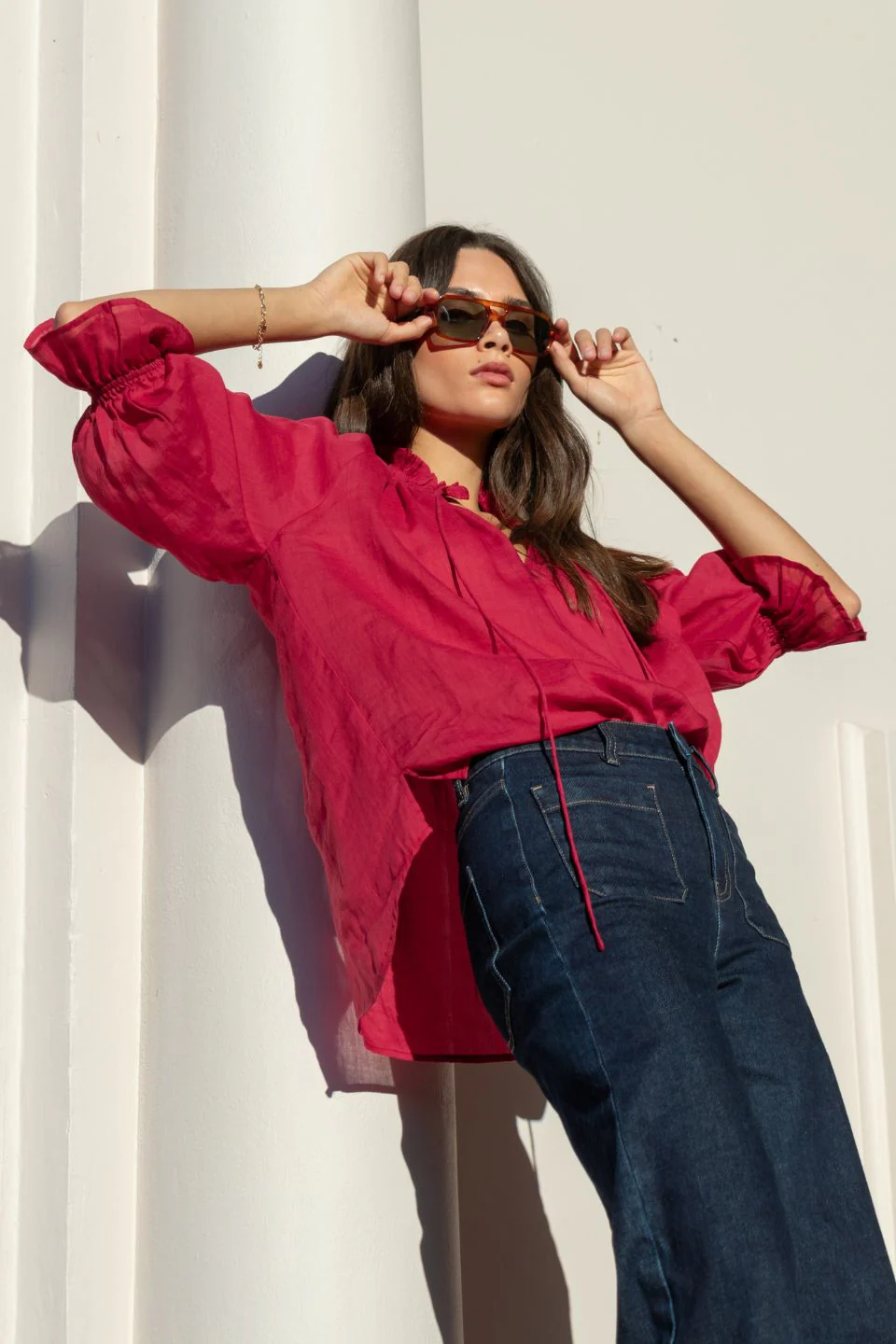 Expedition Raspberry Shirred Neck Short Sleeve Top - Image 3