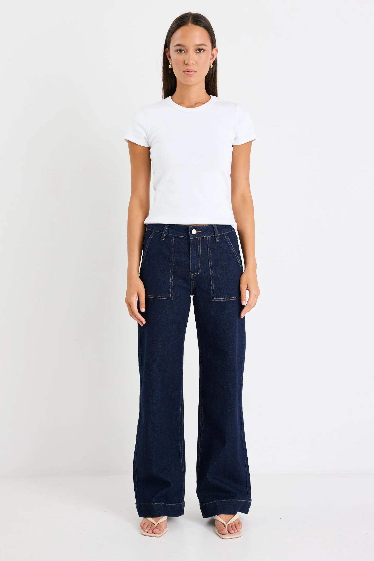 Feature Indigo Mid Rise Front Pocket Wide Leg Jean - Image 2
