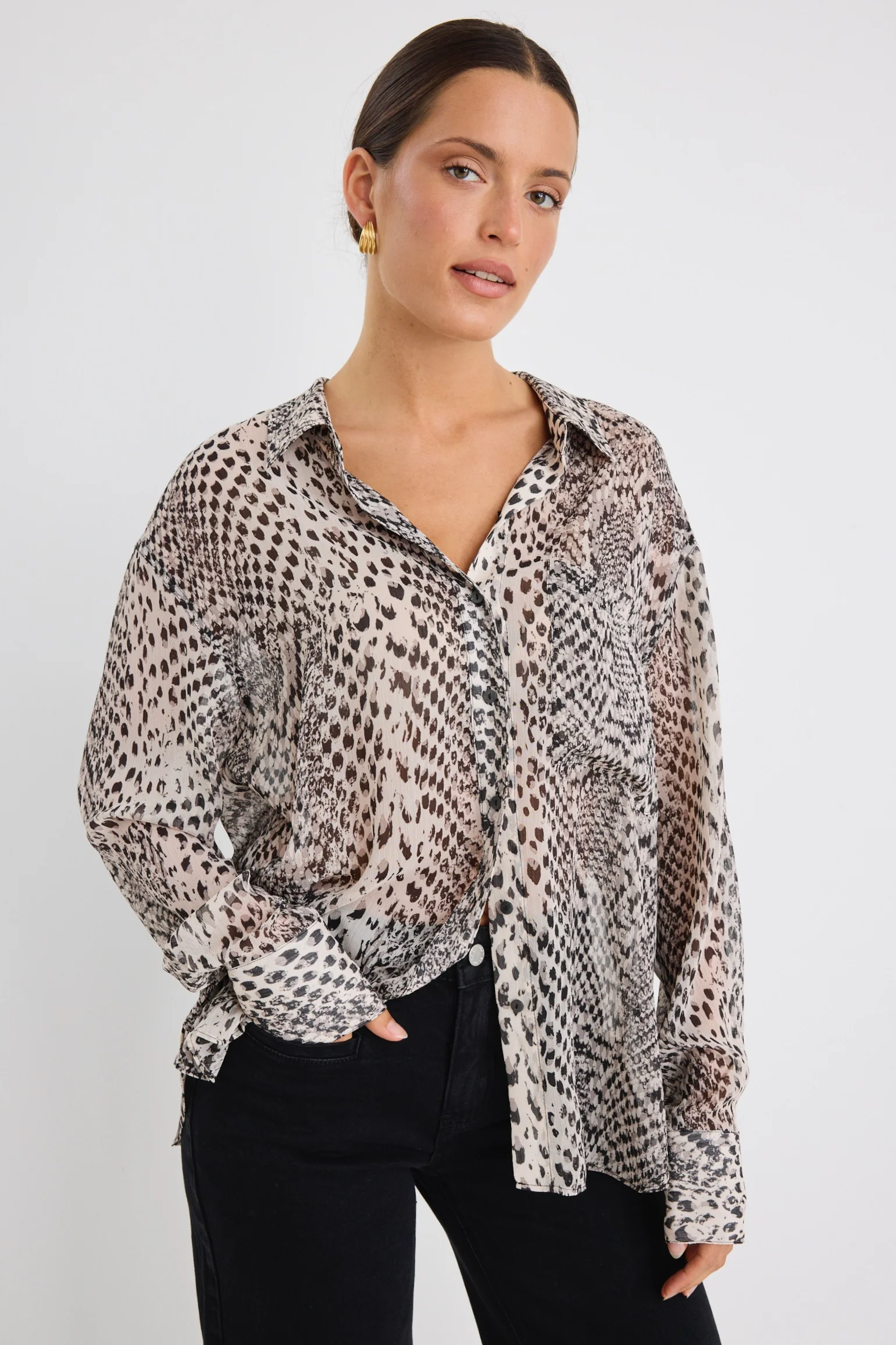 Felix Charcoal Snake Georgette Oversized Shirt - Image 2