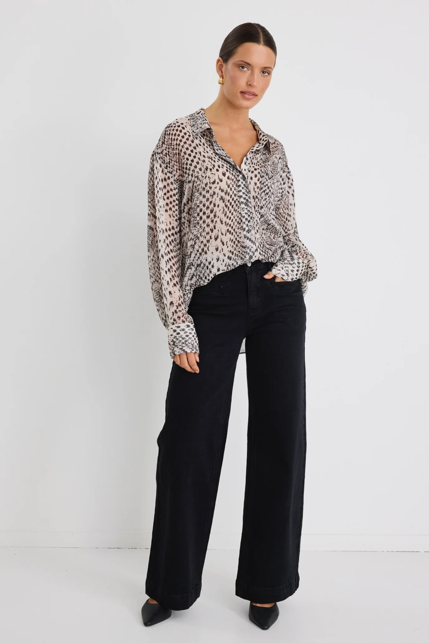 Felix Charcoal Snake Georgette Oversized Shirt - Image 3