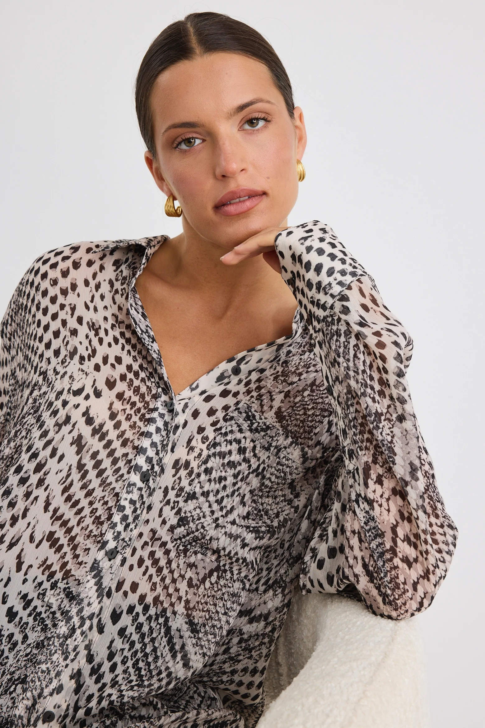Felix Charcoal Snake Georgette Oversized Shirt - Image 4