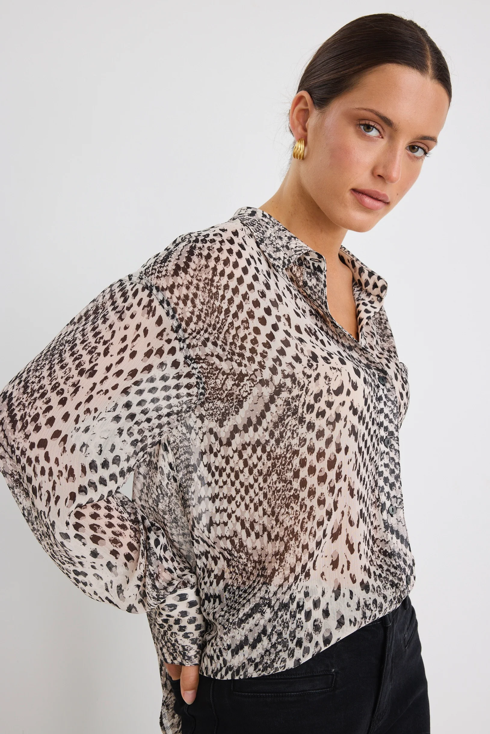 Felix Charcoal Snake Georgette Oversized Shirt - Image 5