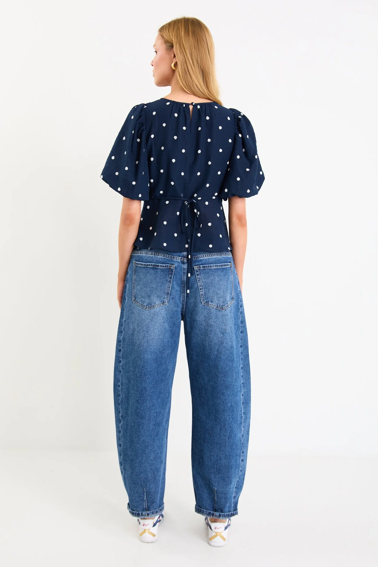 Finali Navy Polka Dot Bubble Sleeve Top - Image 4