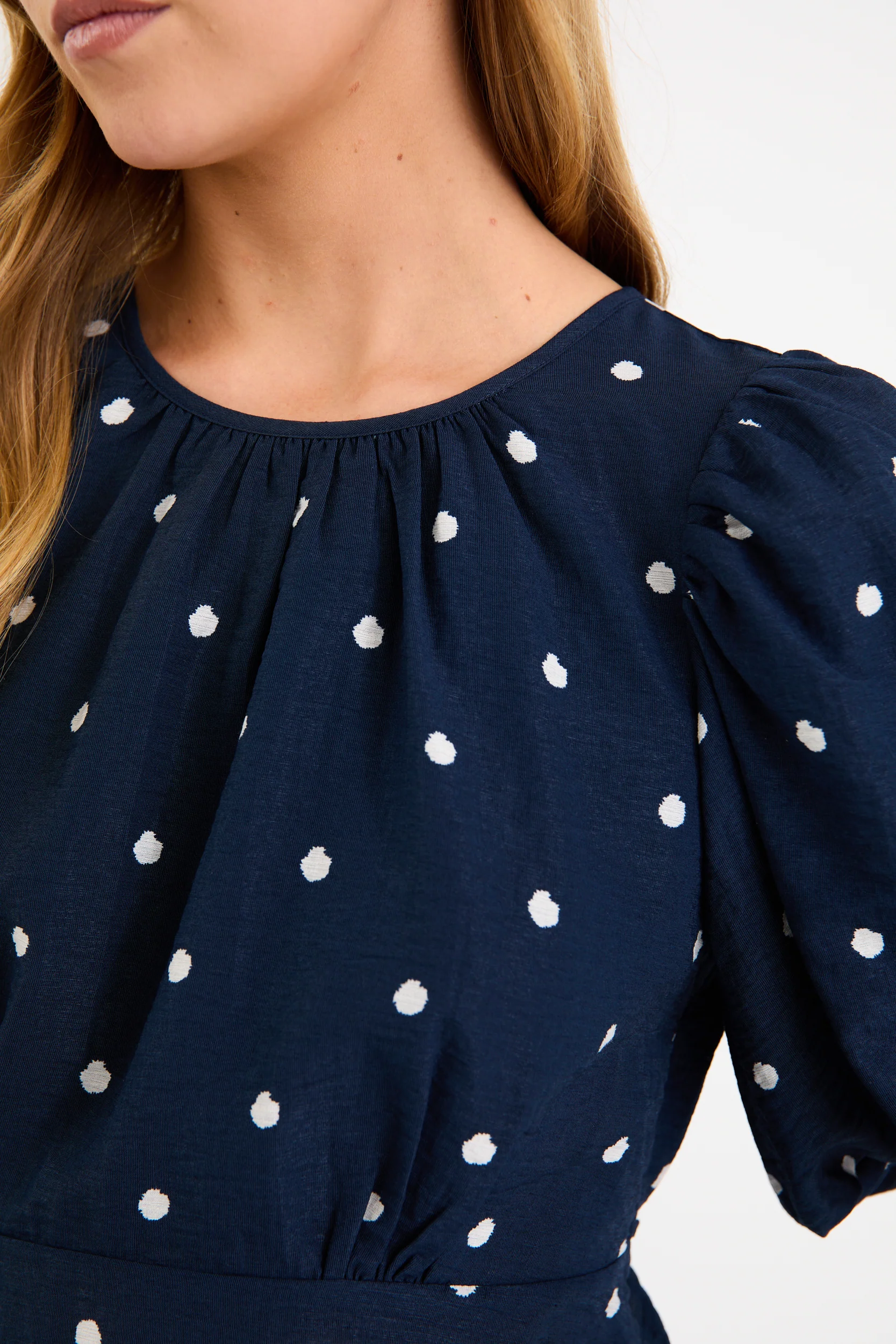 Finali Navy Polka Dot Bubble Sleeve Top - Image 5