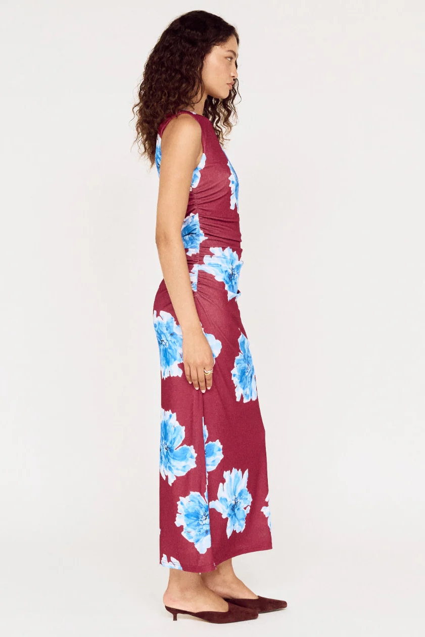 Fiorella Wine Blue Floral Mesh Sleeveless Midi Dress - Image 4