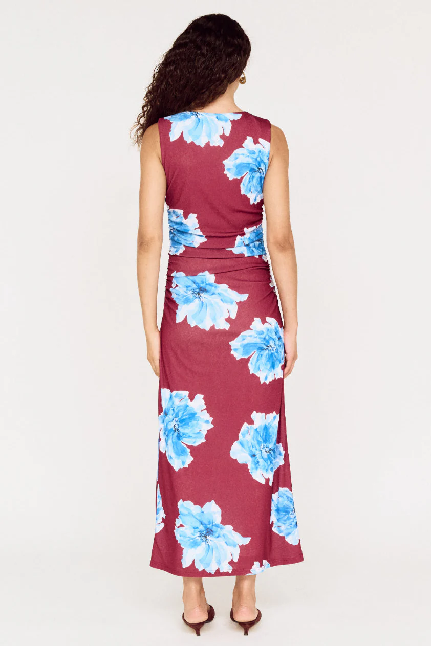 Fiorella Wine Blue Floral Mesh Sleeveless Midi Dress - Image 5