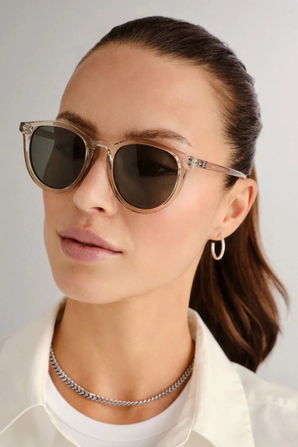 Fire Starter Round Clear Stone Khaki Polarised Lens Sunglasses - Image 4