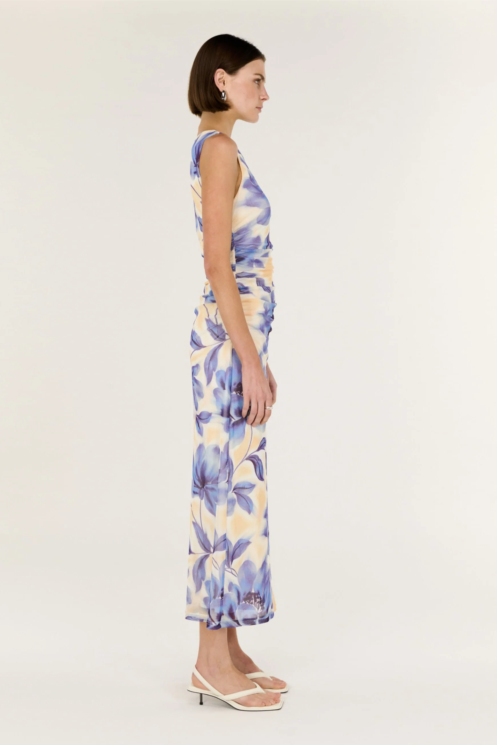 Fleur Blue Blurred Floral Sleeveless Mesh Midi Dress - Image 5