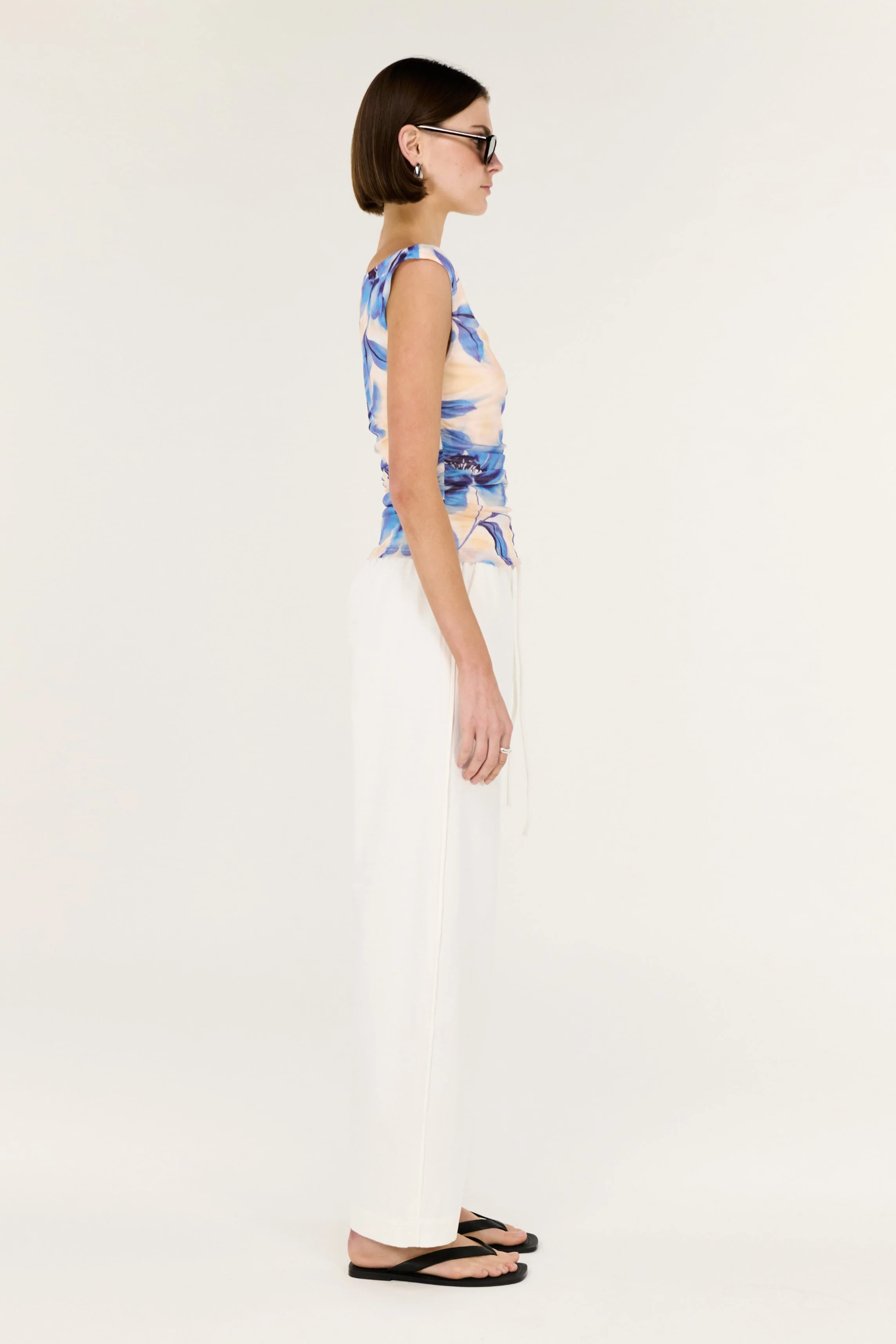 Fleur Blue Blurred Floral Sleeveless Mesh Top - Image 3