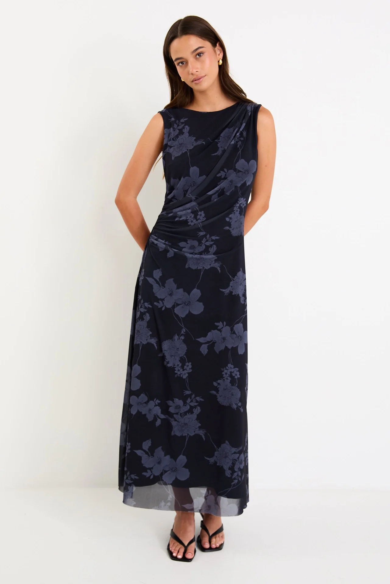 Frame Midnight Floral Mesh Sleeveless Maxi Dress - Image 3