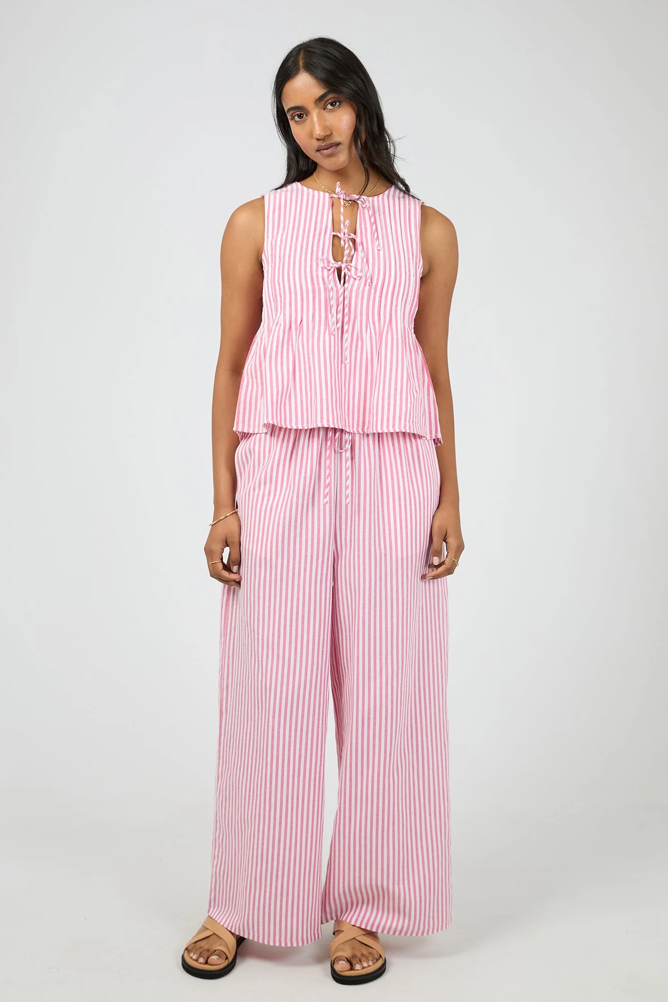Franca Pink Stripe Front Tie Sleeveless Top - Image 2