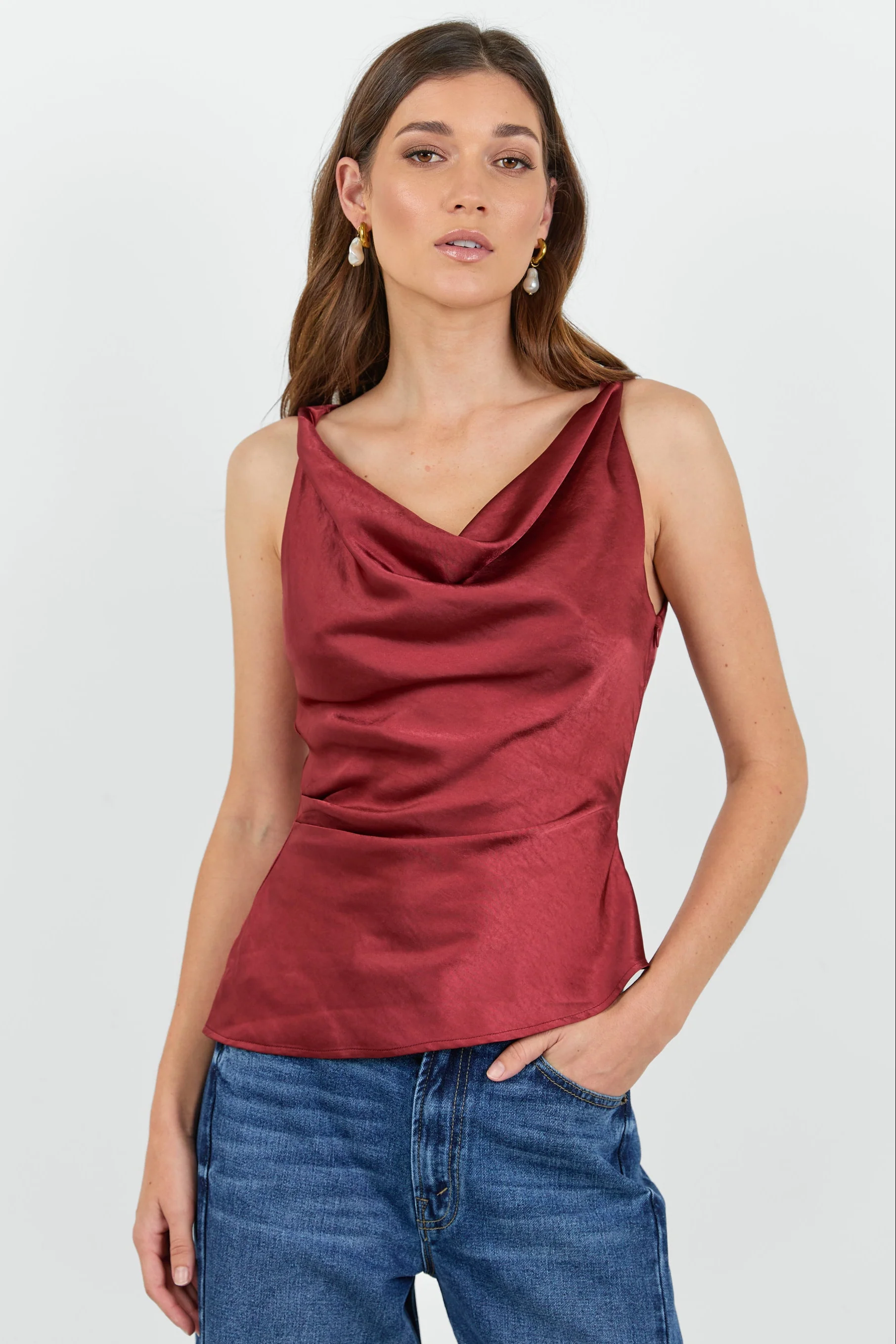 Fruitful Paprika Satin Tie Back Bias Slip Top - Image 2