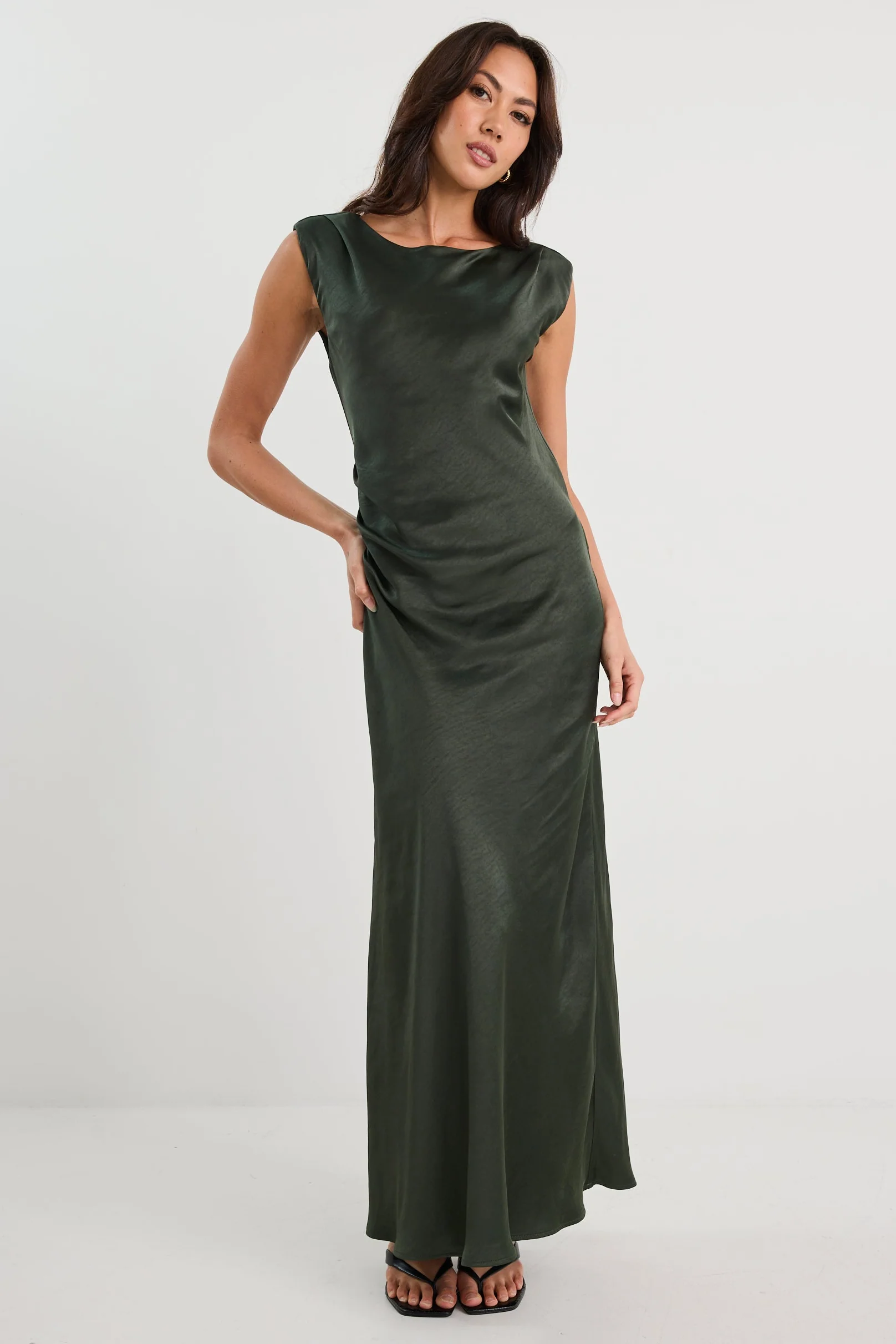 Fruition Forest Satin Bias Sleeveless Maxi Dress