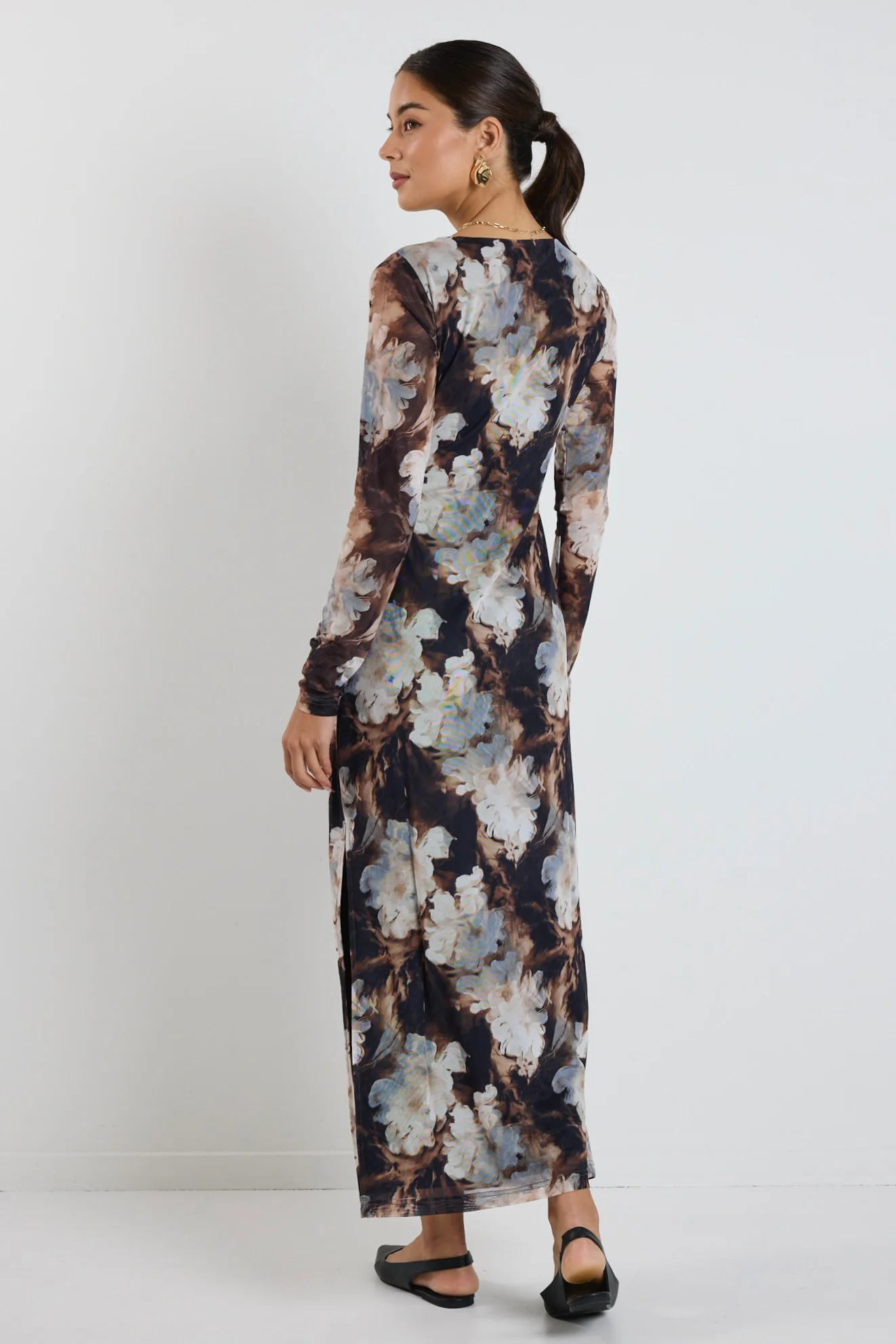 Gallery Sepia Floral Mesh LS Maxi Dress - Image 6