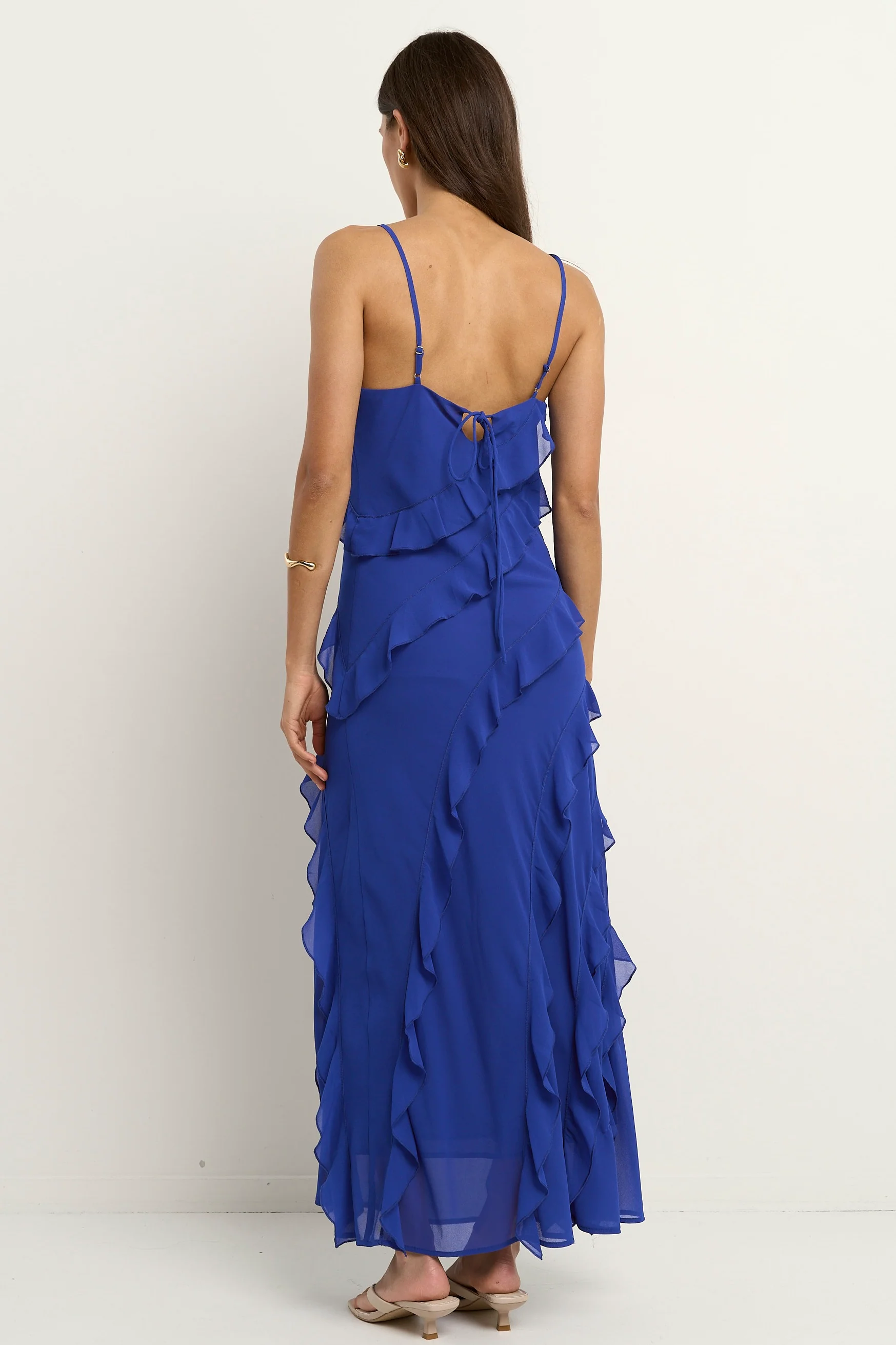 Galore Electric Blue Bias Ruffle Slip Maxi Dress - Image 6