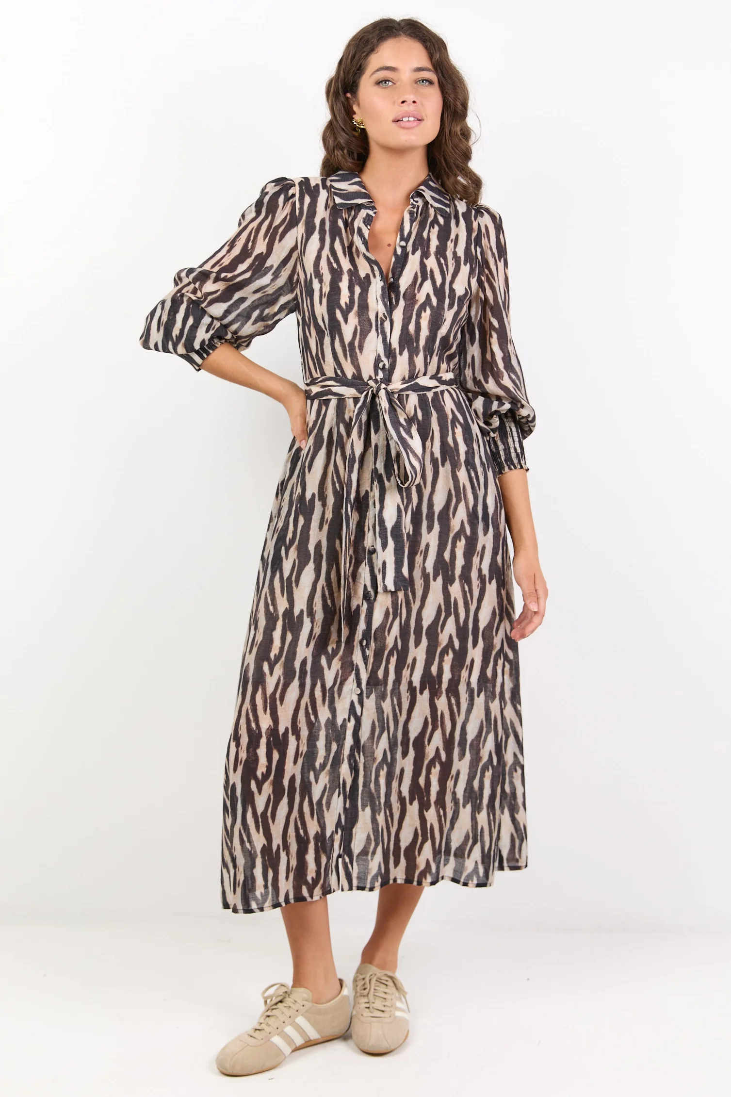 Gardenia Black Zebra Long Sleeve Shirt Dress