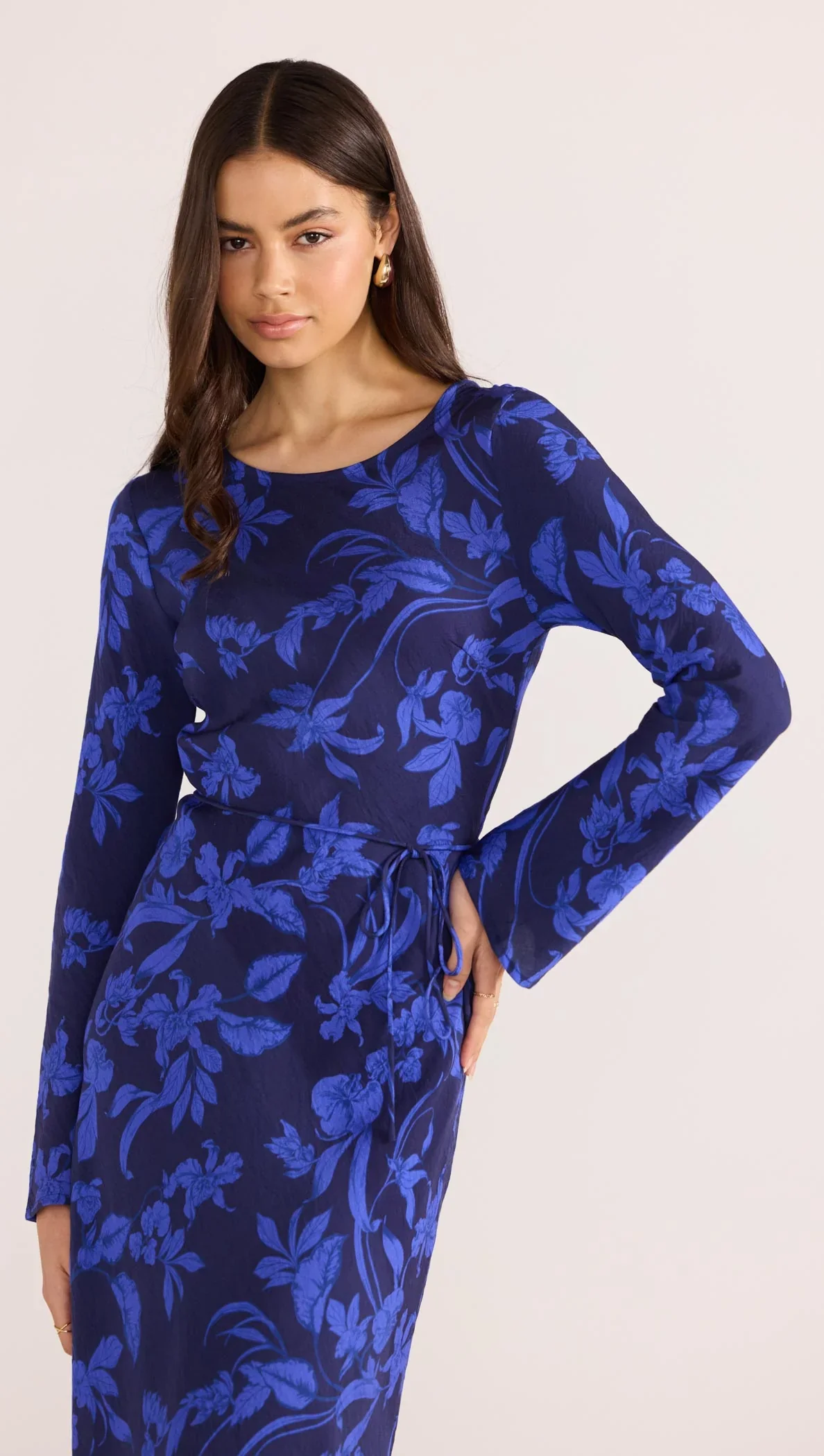 Gianna Blue Floral Bias LS Maxi Dress - Image 2