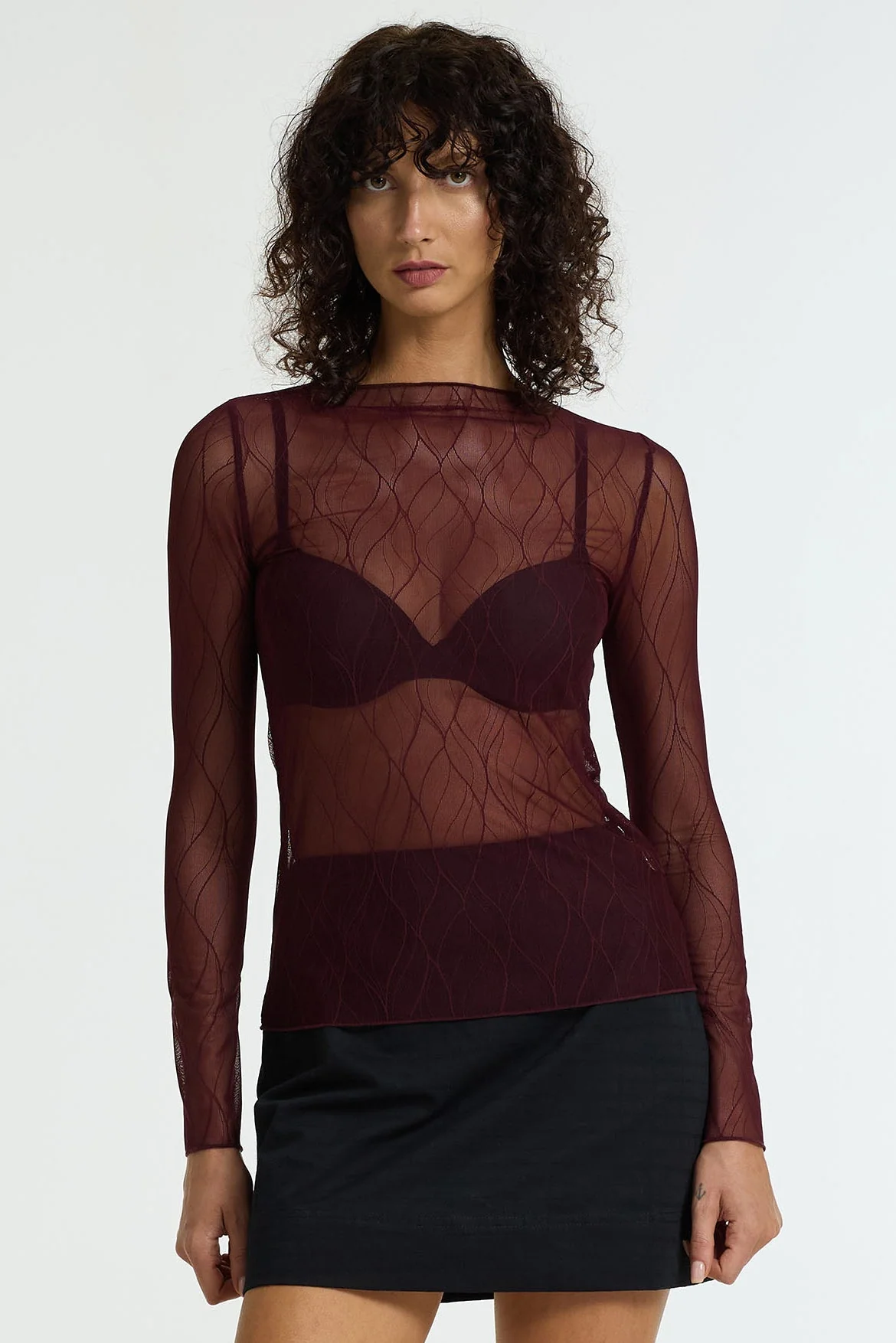 Gigi Burgundy Veil Lace LS Top - Image 3