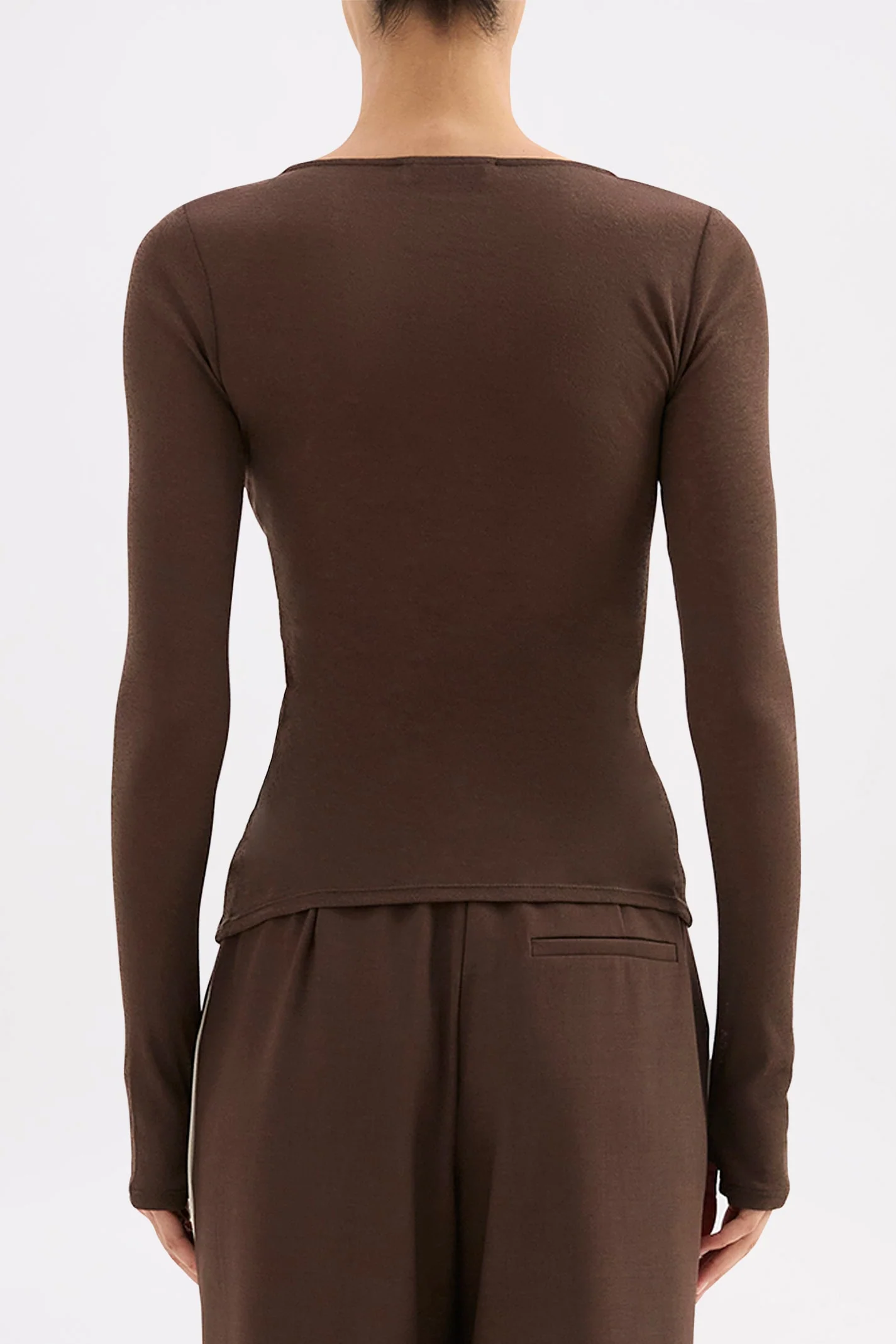 Gigi Walnut V Neck LS Mesh Top - Image 6