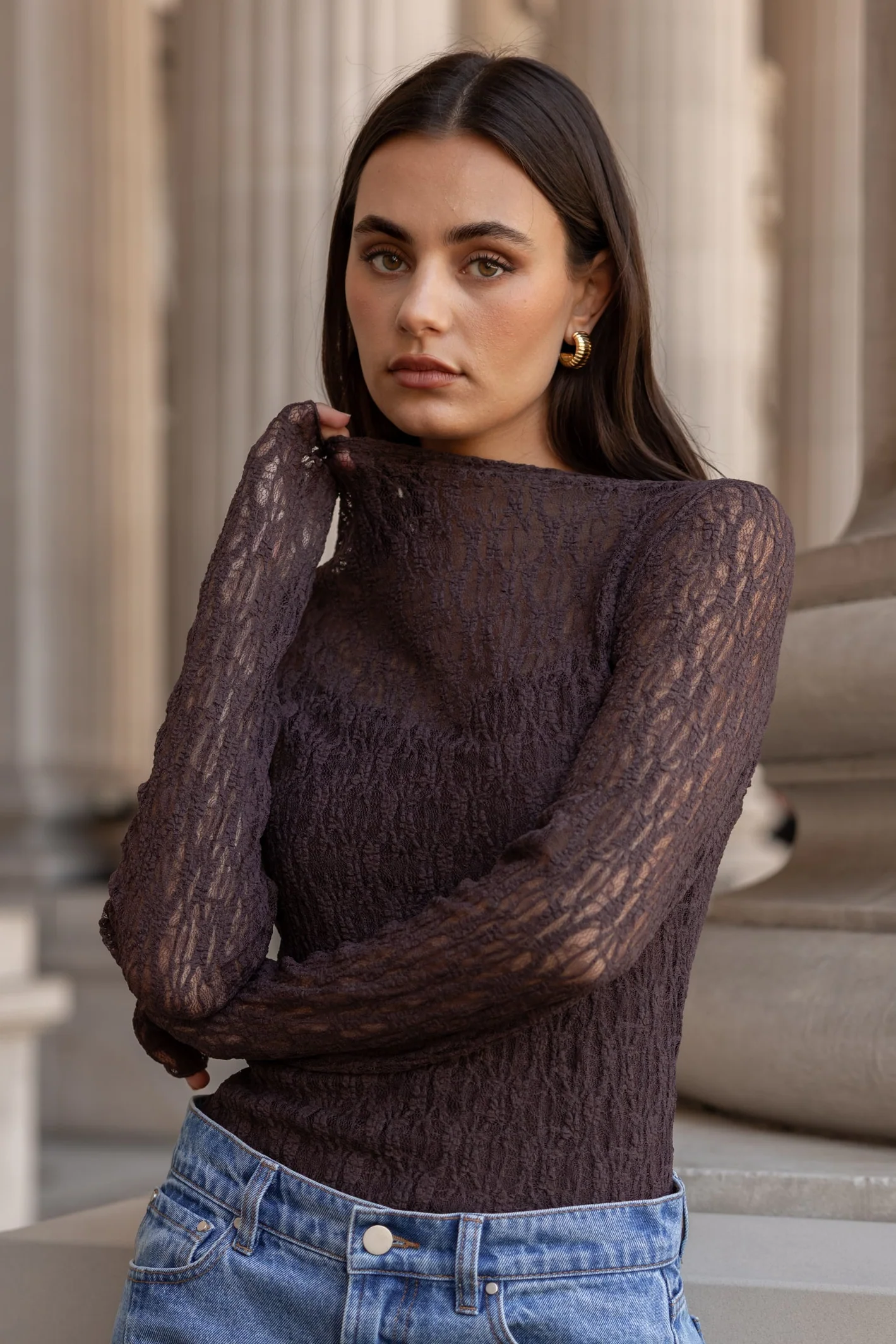 Giving Chocolate Lace Long Sleeve Top