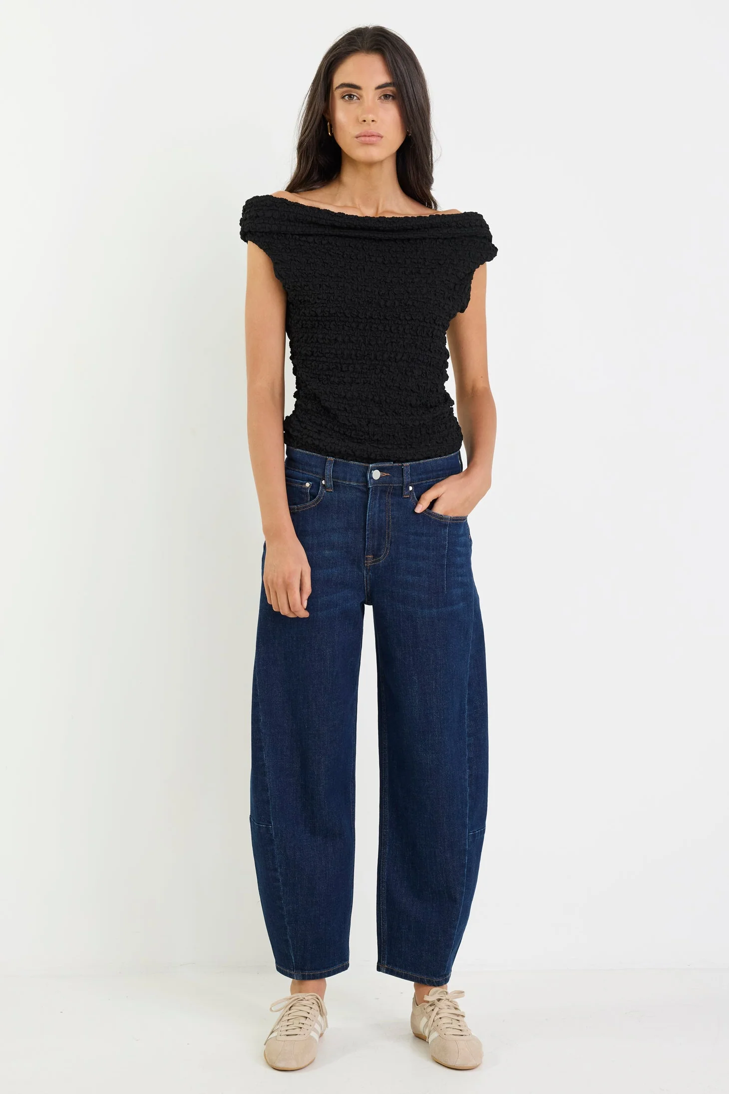 Graduate Dark Blue Stretch Barrel Jeans - Image 2