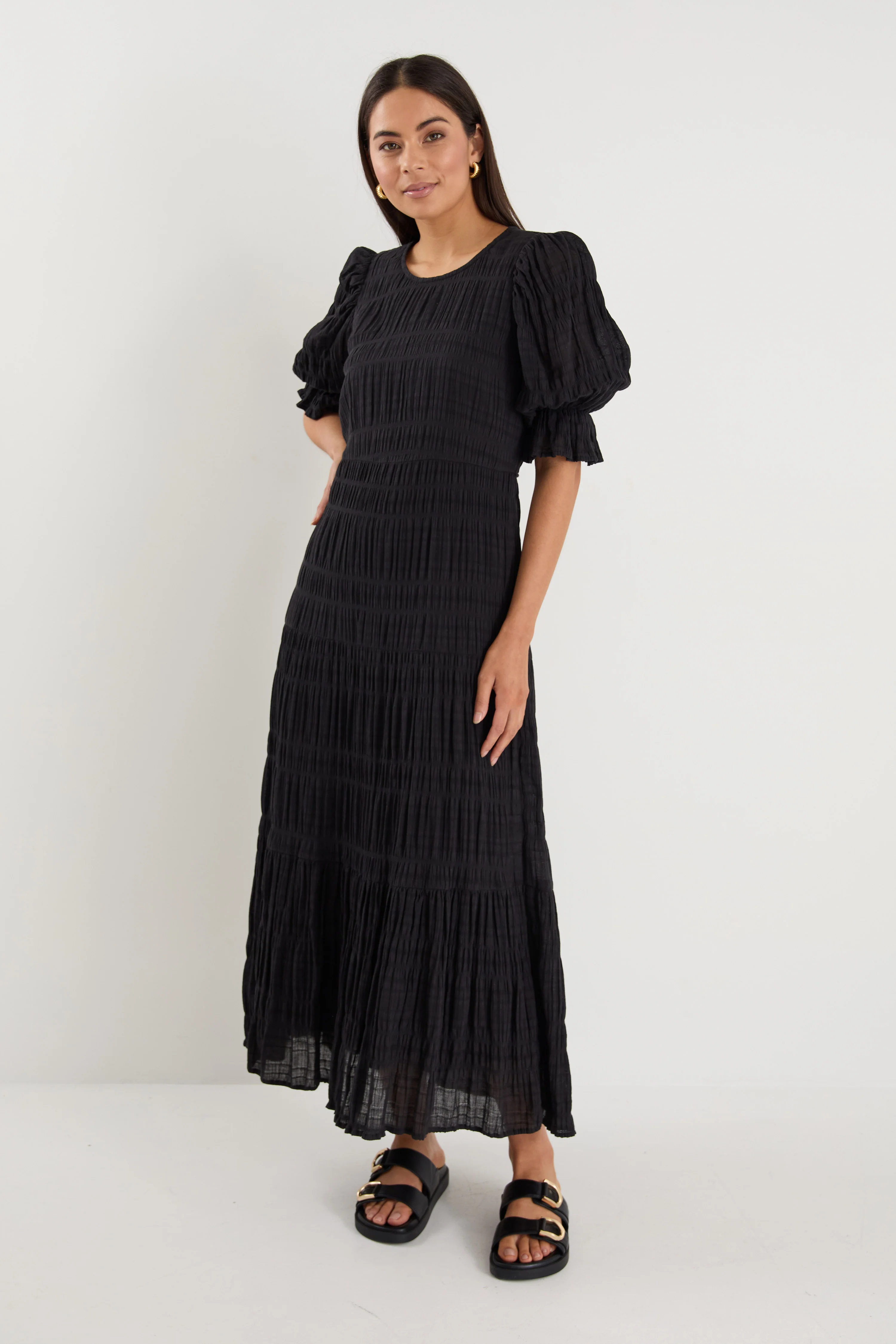 Gratitude Black Bubble SS Tiered Maxi Dress - Image 2