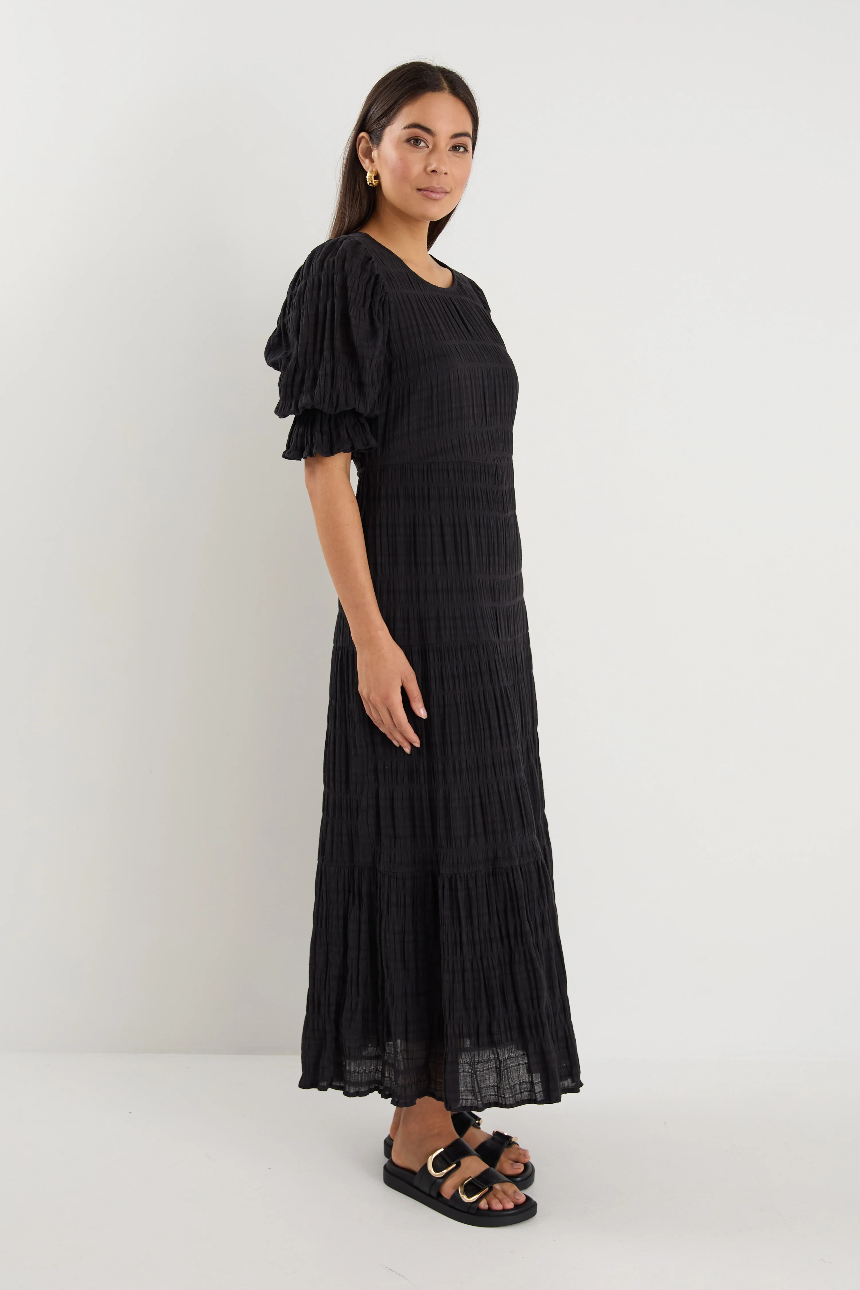 Gratitude Black Bubble SS Tiered Maxi Dress - Image 4