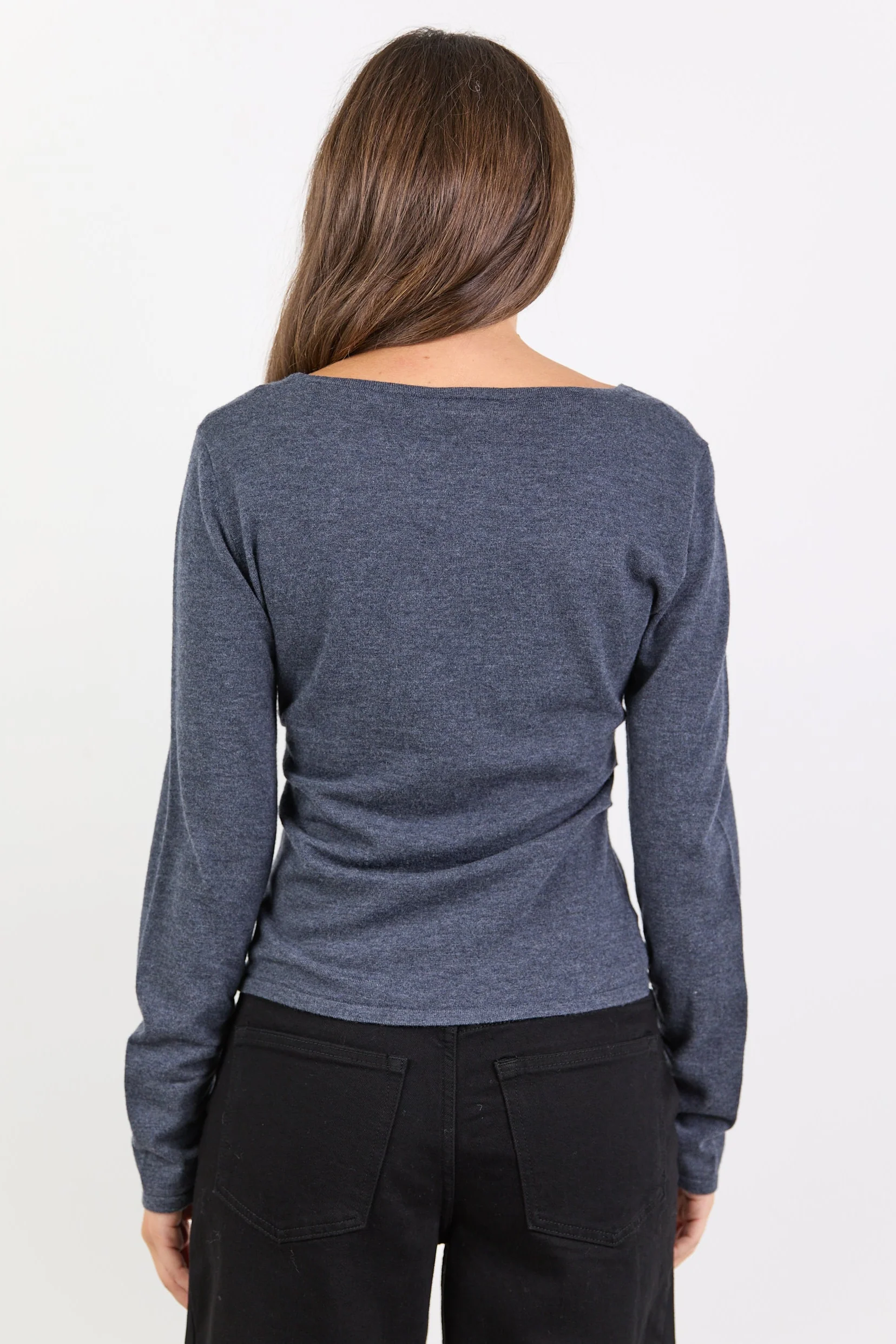 Groove Charcoal Ruched Side Long Sleeve Knit Top - Image 4