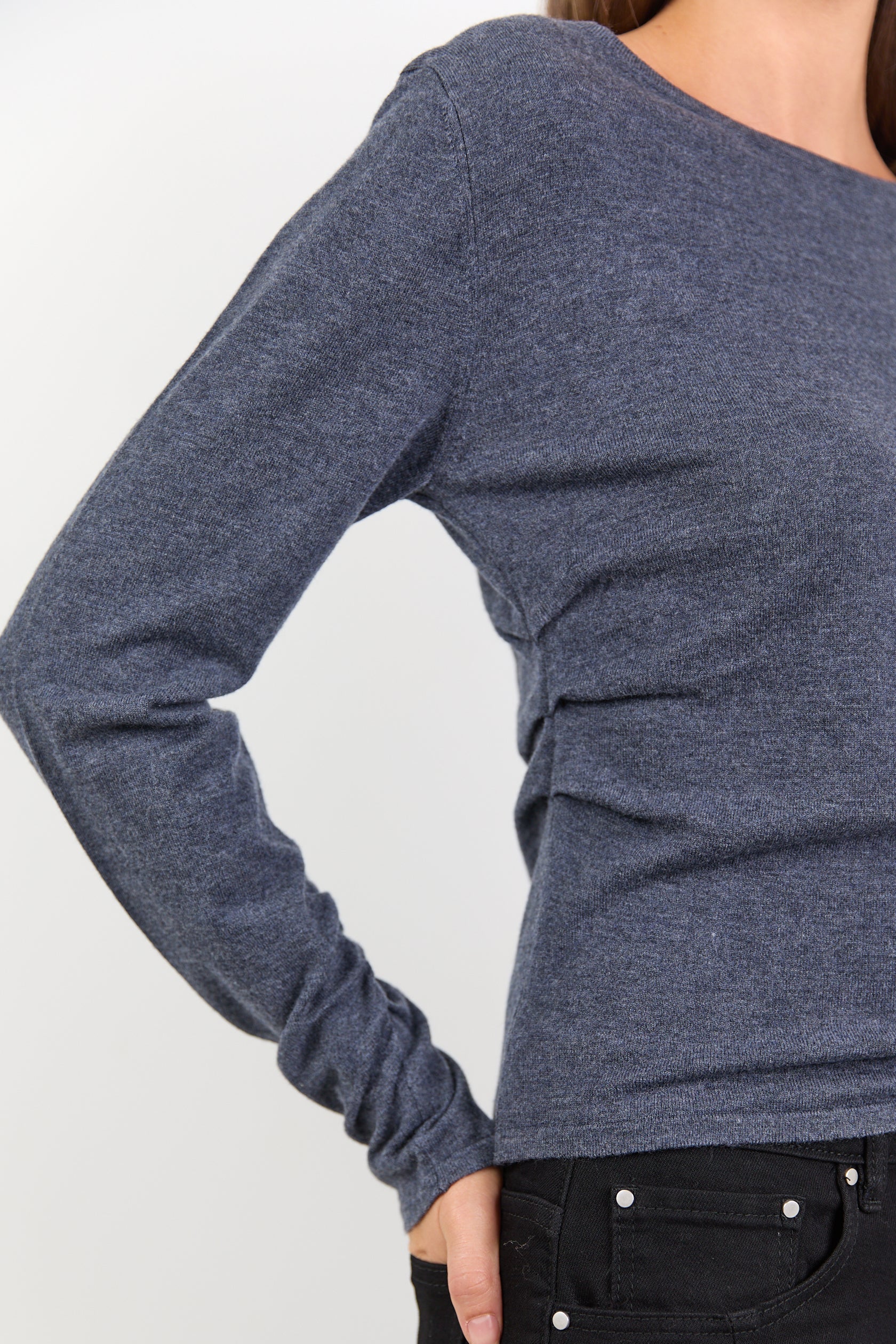 Groove Charcoal Ruched Side Long Sleeve Knit Top - Image 5