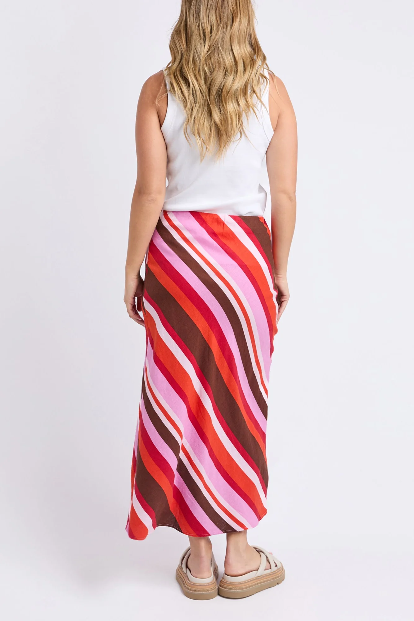 Guava Pink Stripe Bias Midi Skirt - Image 4