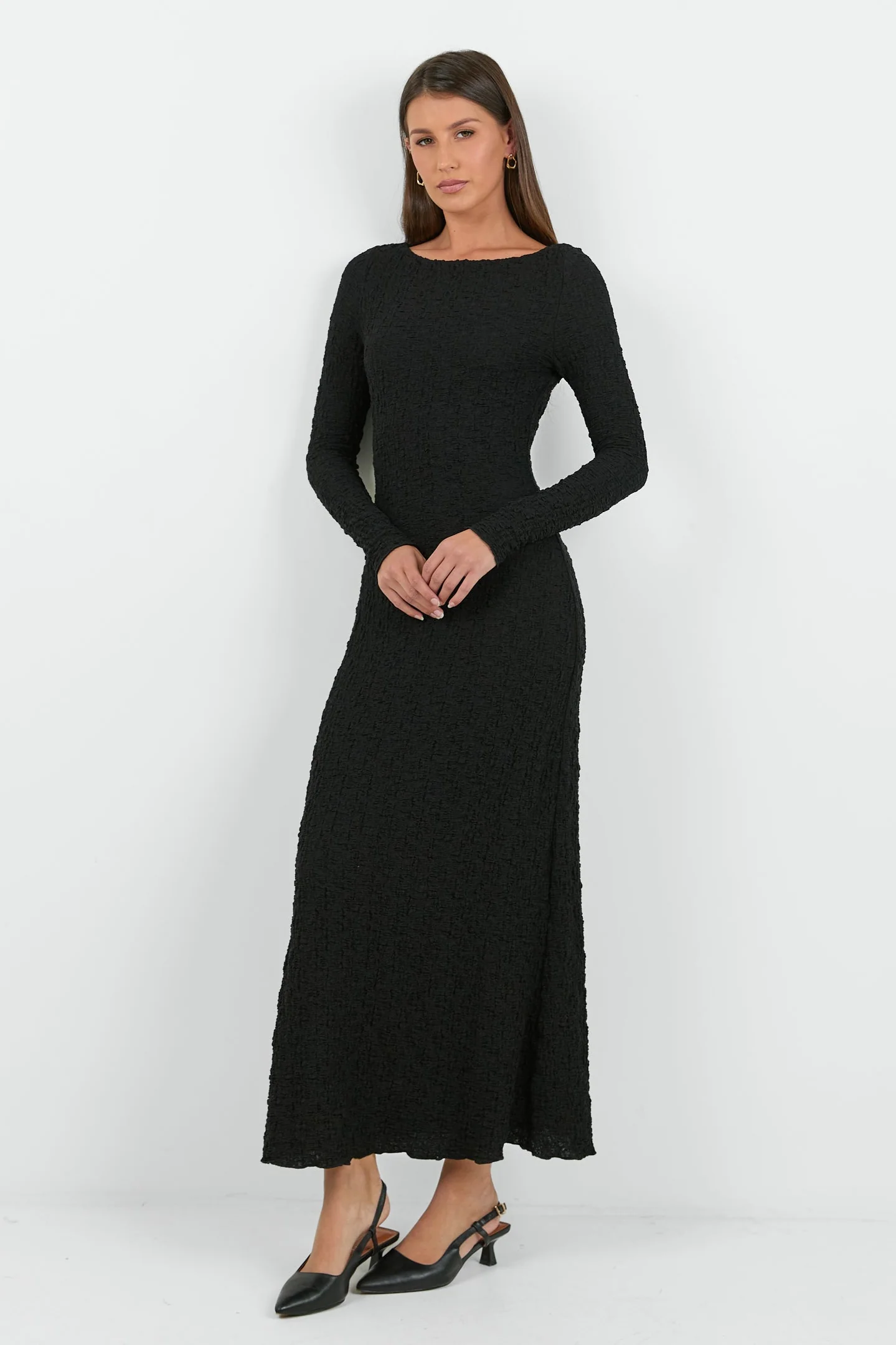 Habitat Black Stretch Lace Knit Long Sleeved Maxi Dress