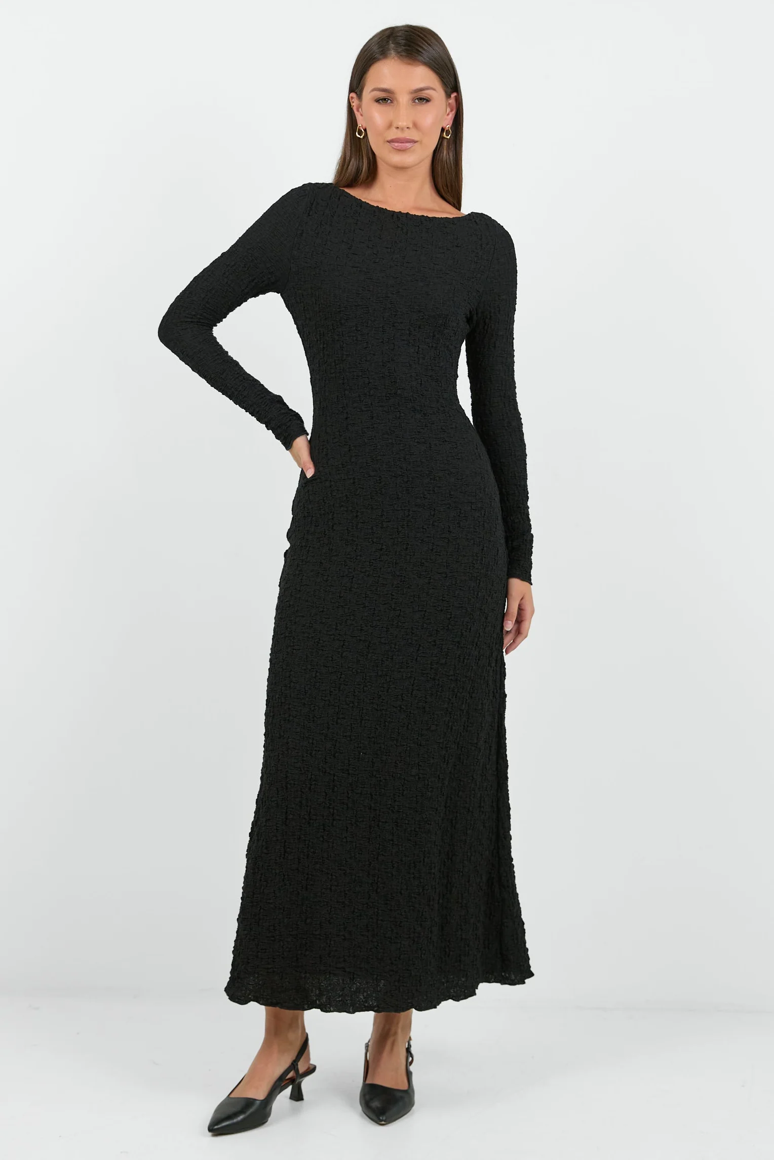 Habitat Black Stretch Lace Knit Long Sleeved Maxi Dress - Image 2