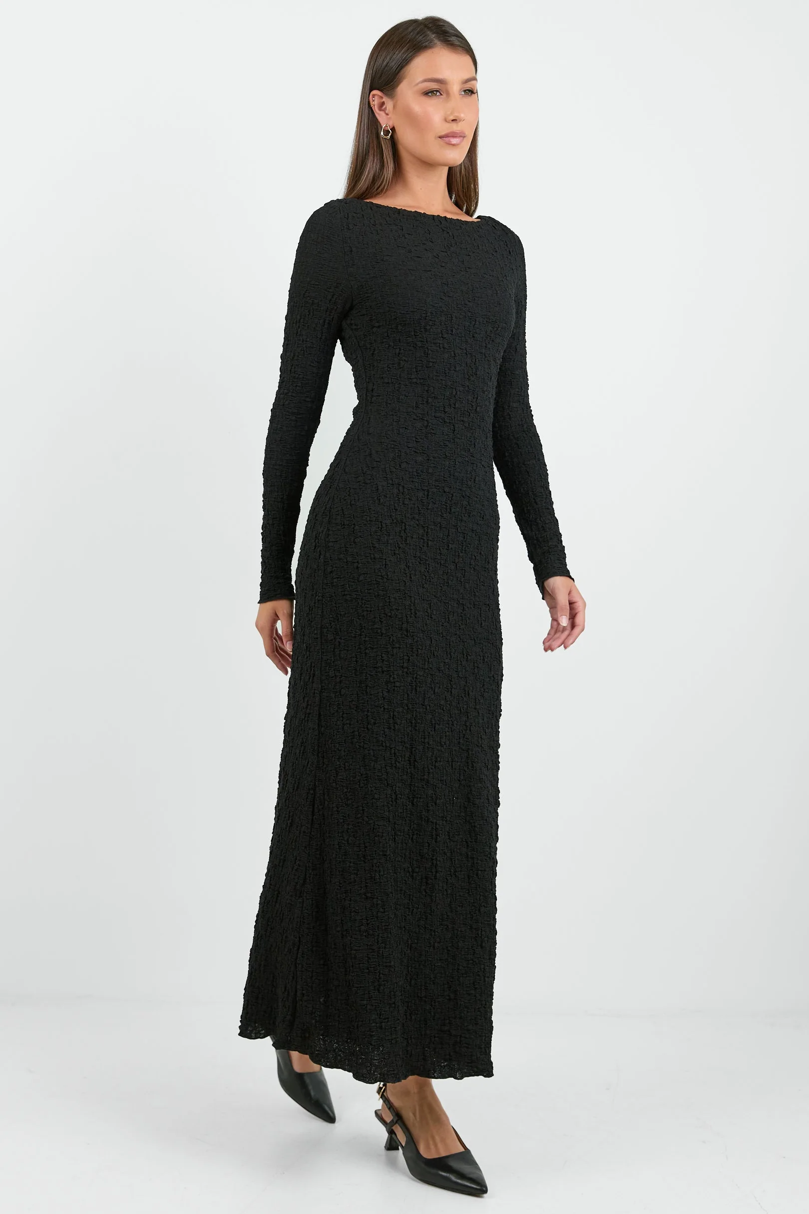 Habitat Black Stretch Lace Knit Long Sleeved Maxi Dress - Image 3