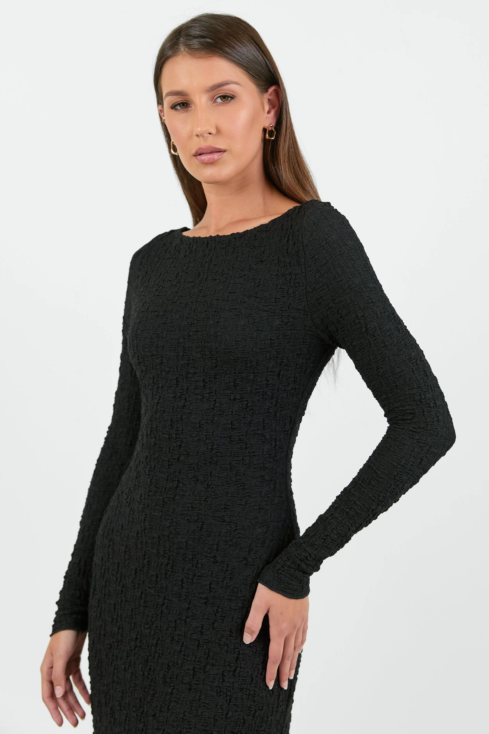 Habitat Black Stretch Lace Knit Long Sleeved Maxi Dress - Image 4