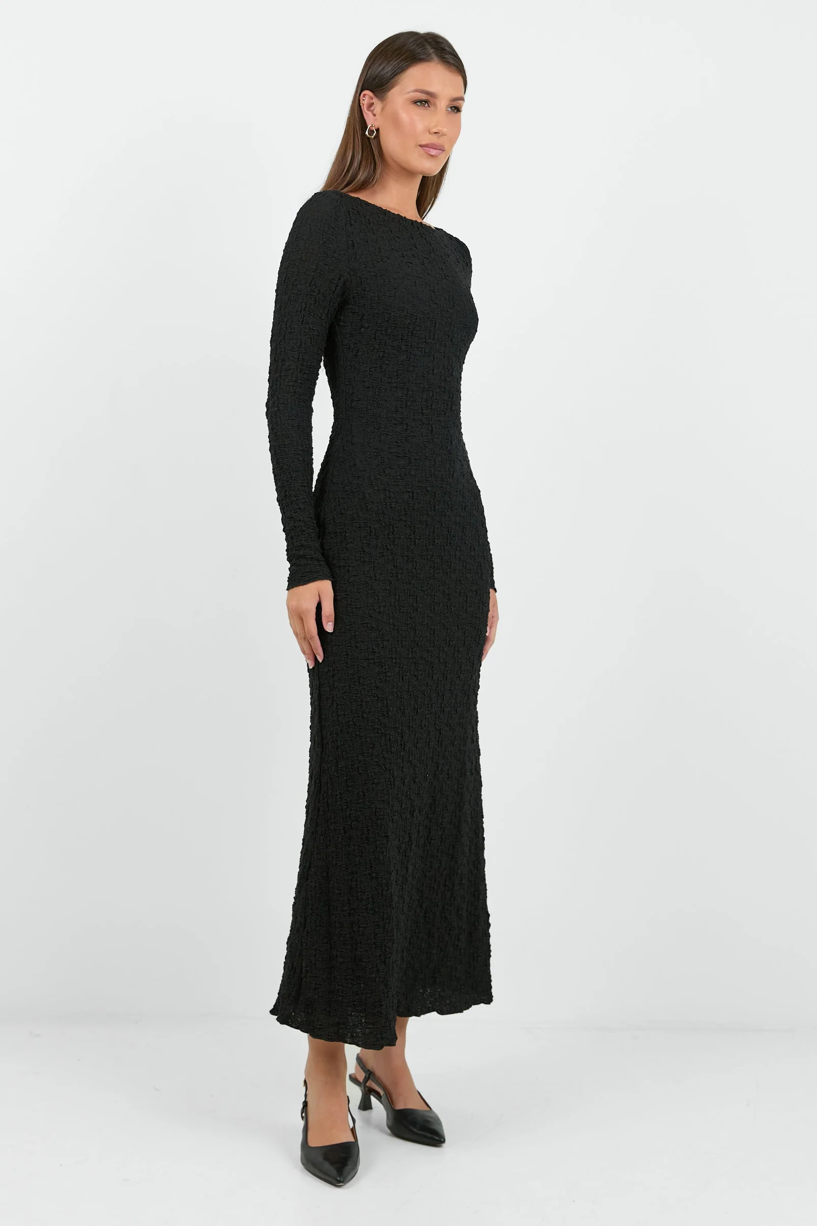 Habitat Black Stretch Lace Knit Long Sleeved Maxi Dress - Image 5