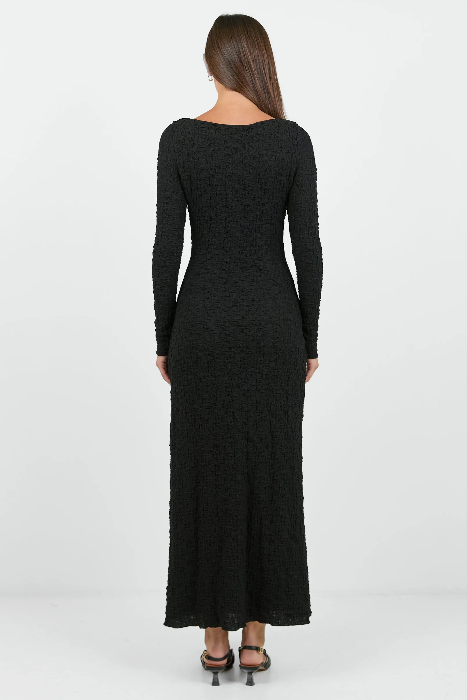 Habitat Black Stretch Lace Knit Long Sleeved Maxi Dress - Image 6