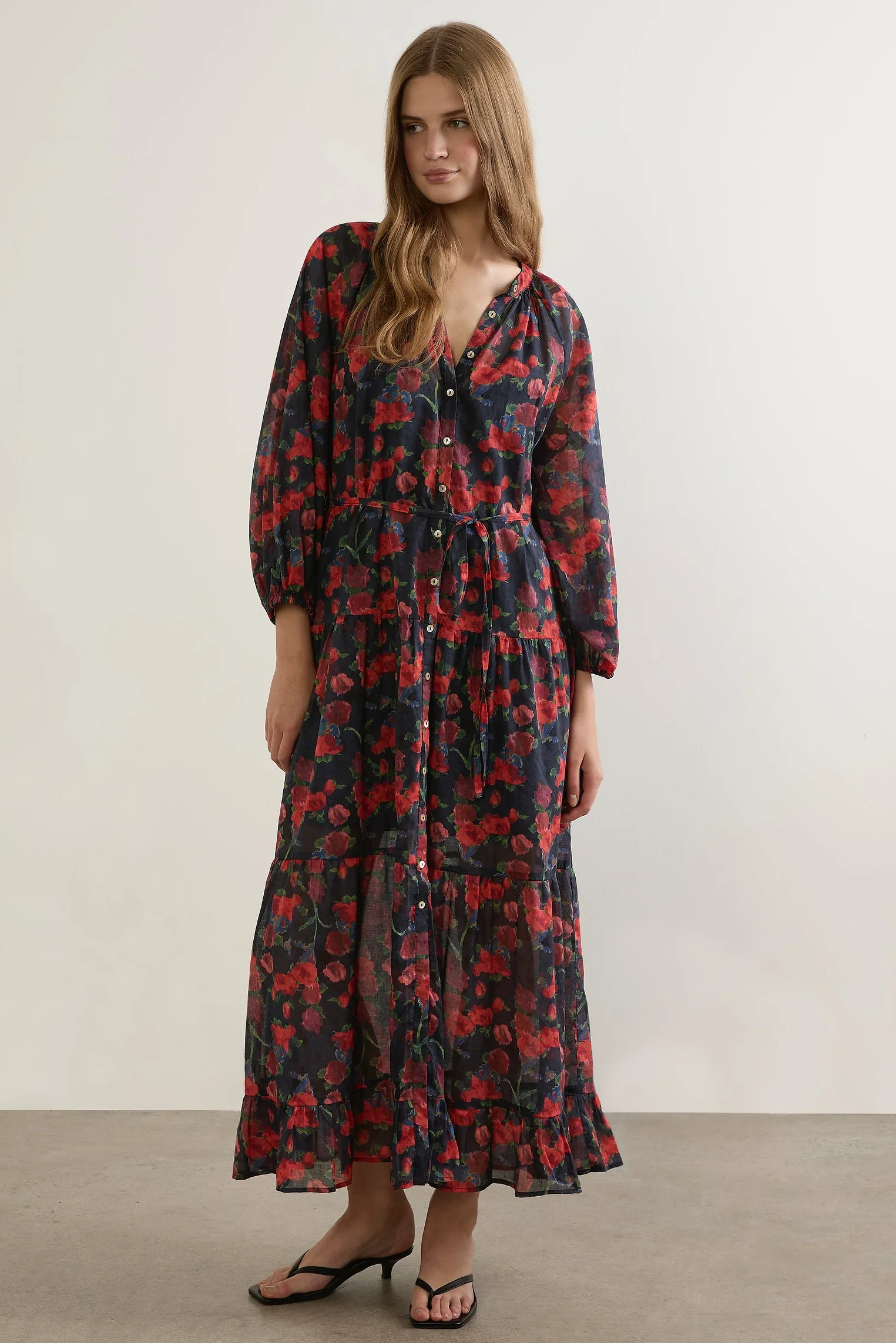Hadley Navy Red Floral LS Maxi Dress - Image 2