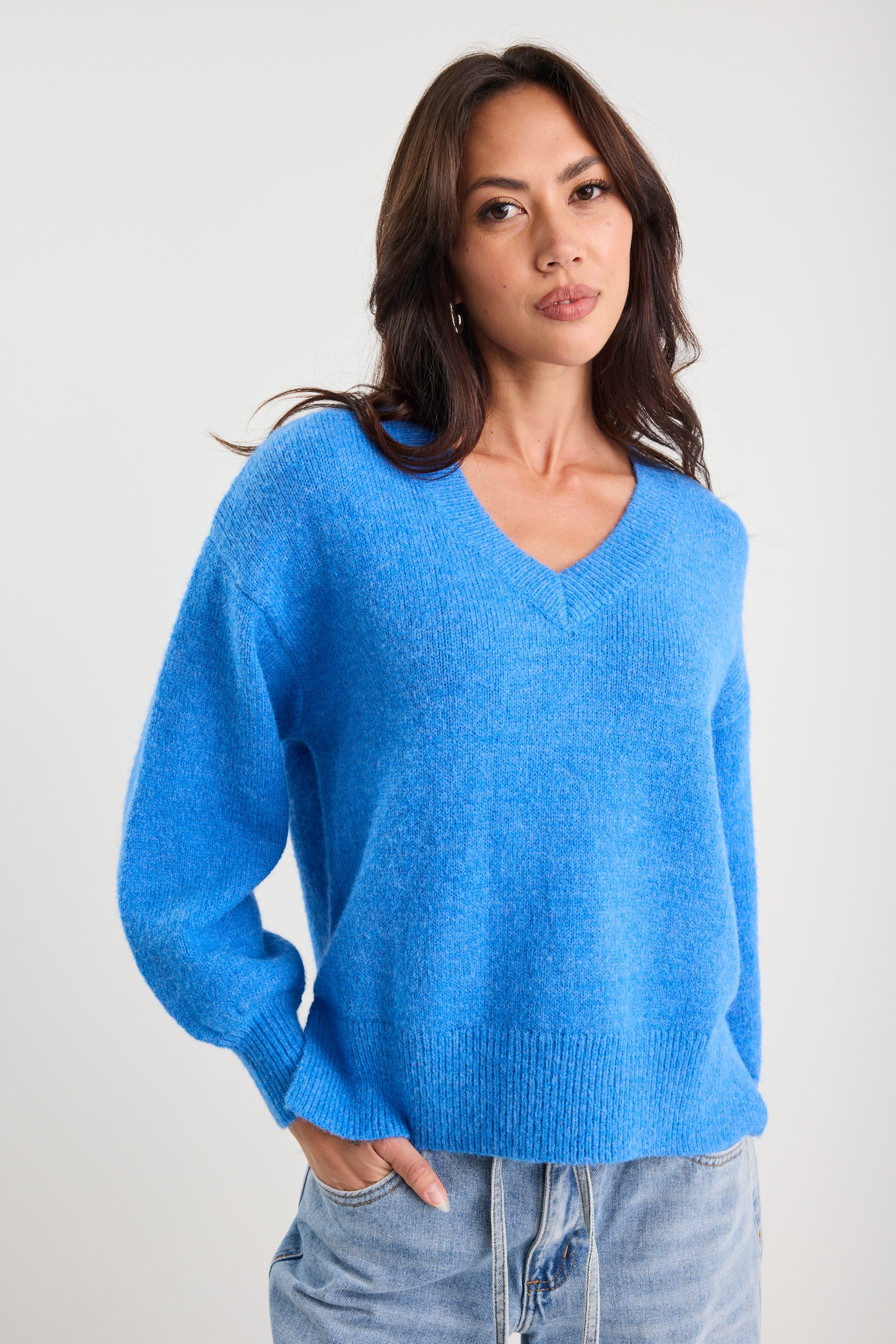 Harvest Azure Blue V Neck Knit Jumper - Image 2