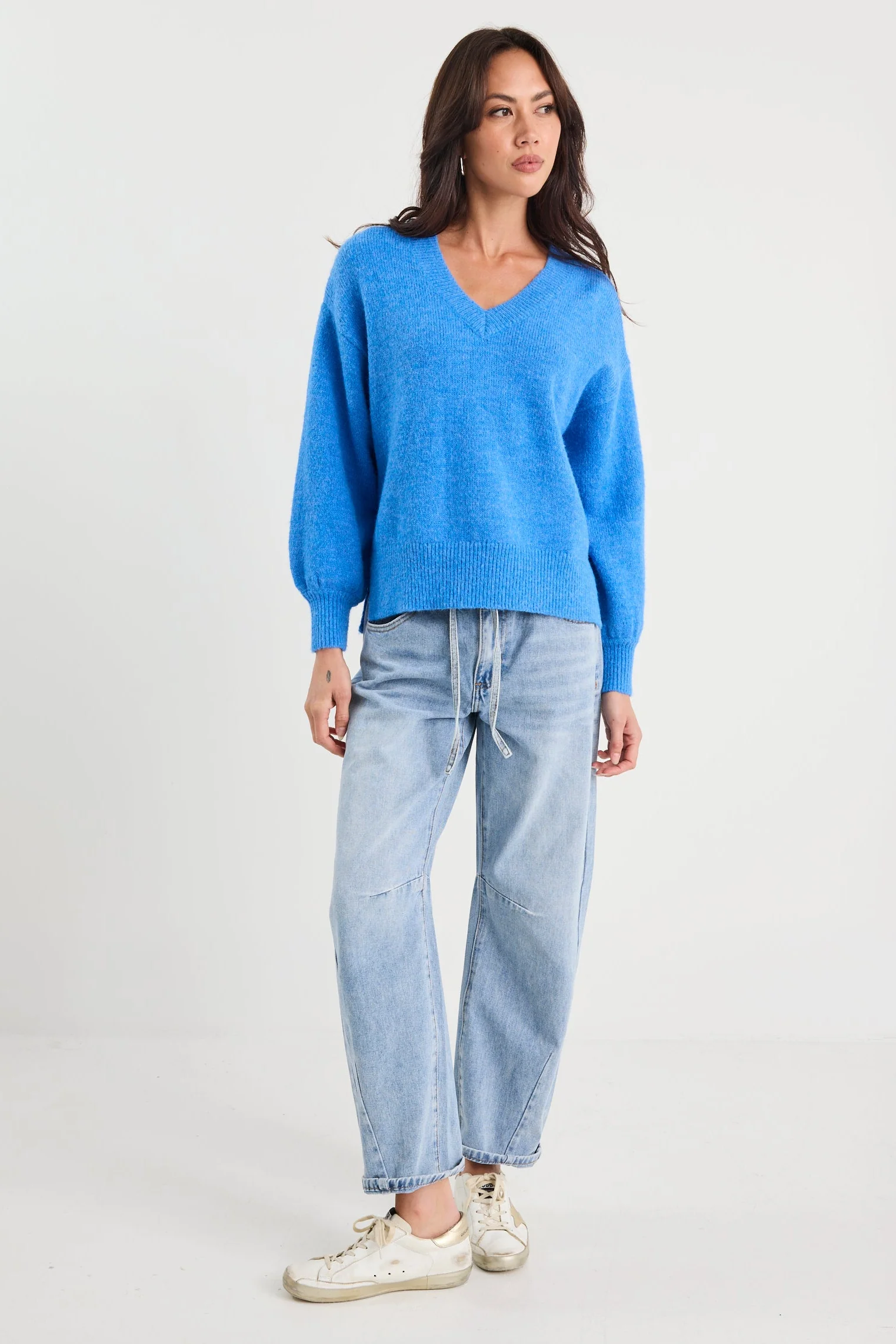 Harvest Azure Blue V Neck Knit Jumper - Image 3