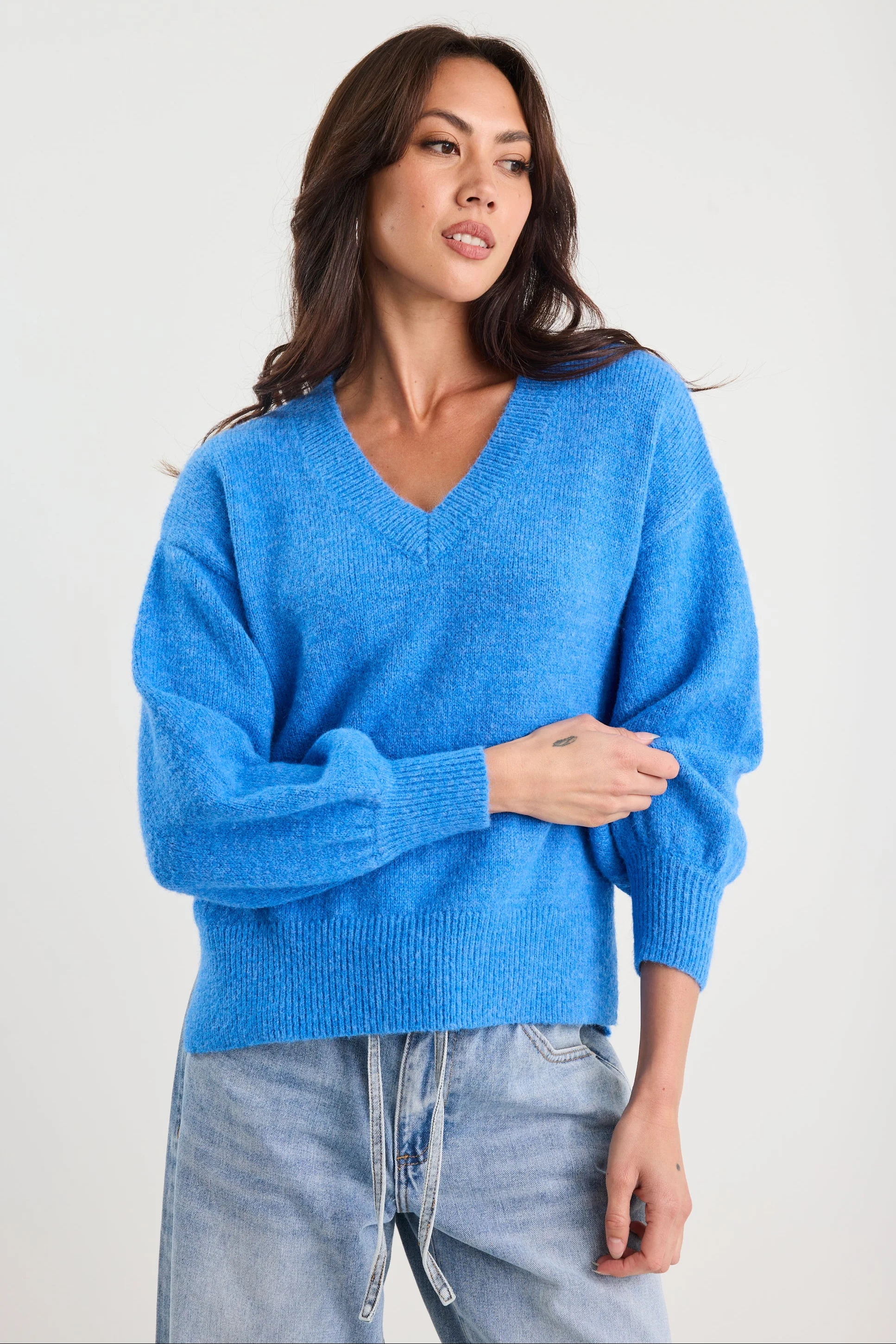Harvest Azure Blue V Neck Knit Jumper - Image 4