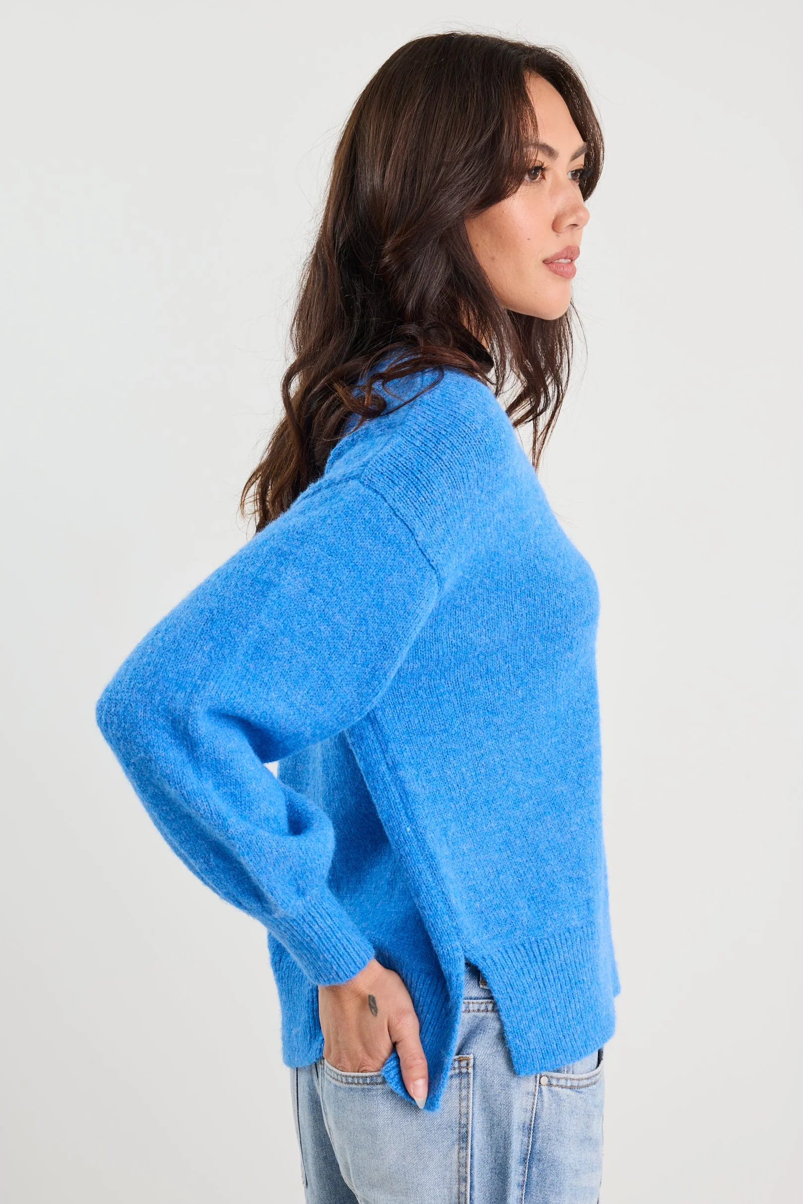 Harvest Azure Blue V Neck Knit Jumper - Image 5
