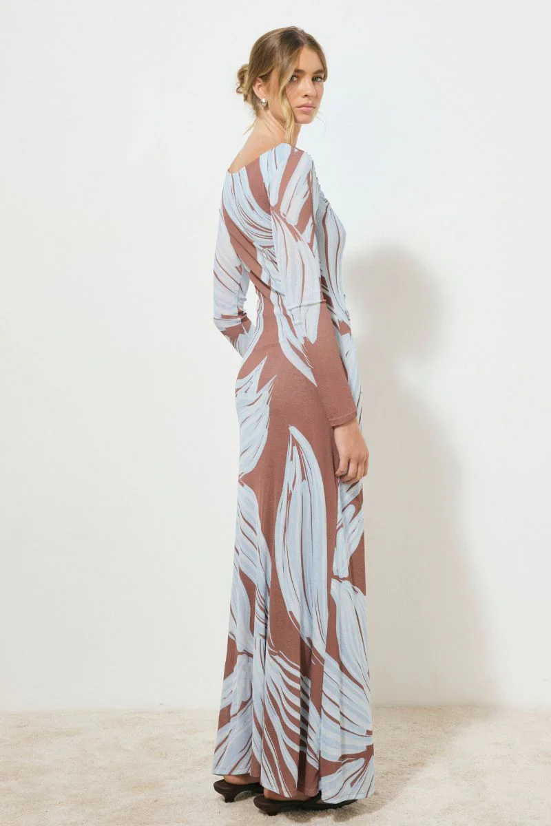 Heirloom Blue Floral Mesh Jersey LS Maxi Dress - Image 2