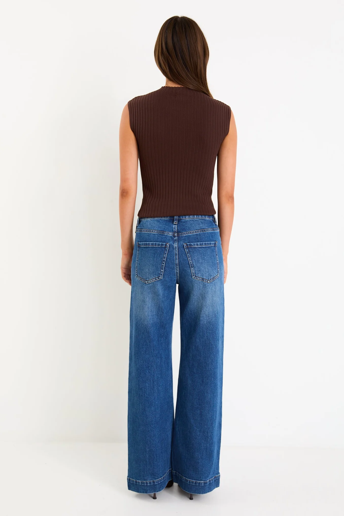 Heroic Chocolate Sleeveless Funnel Neck Rib Knit Top - Image 4
