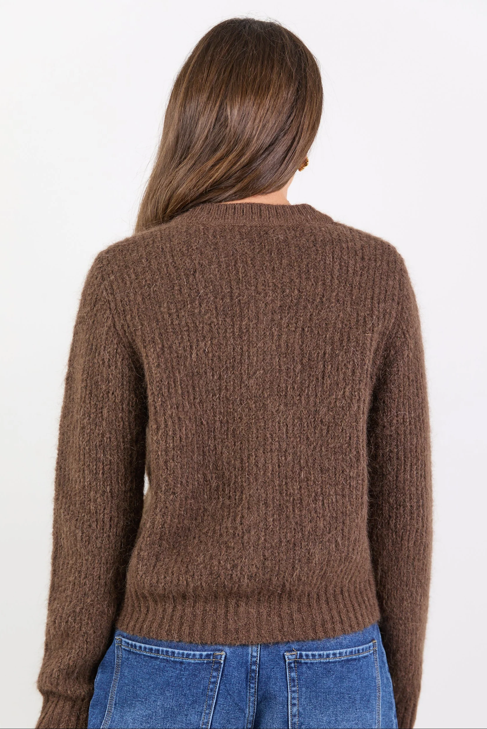 Highlight Chocolate Mohair Blend Crewneck Cardigan - Image 6