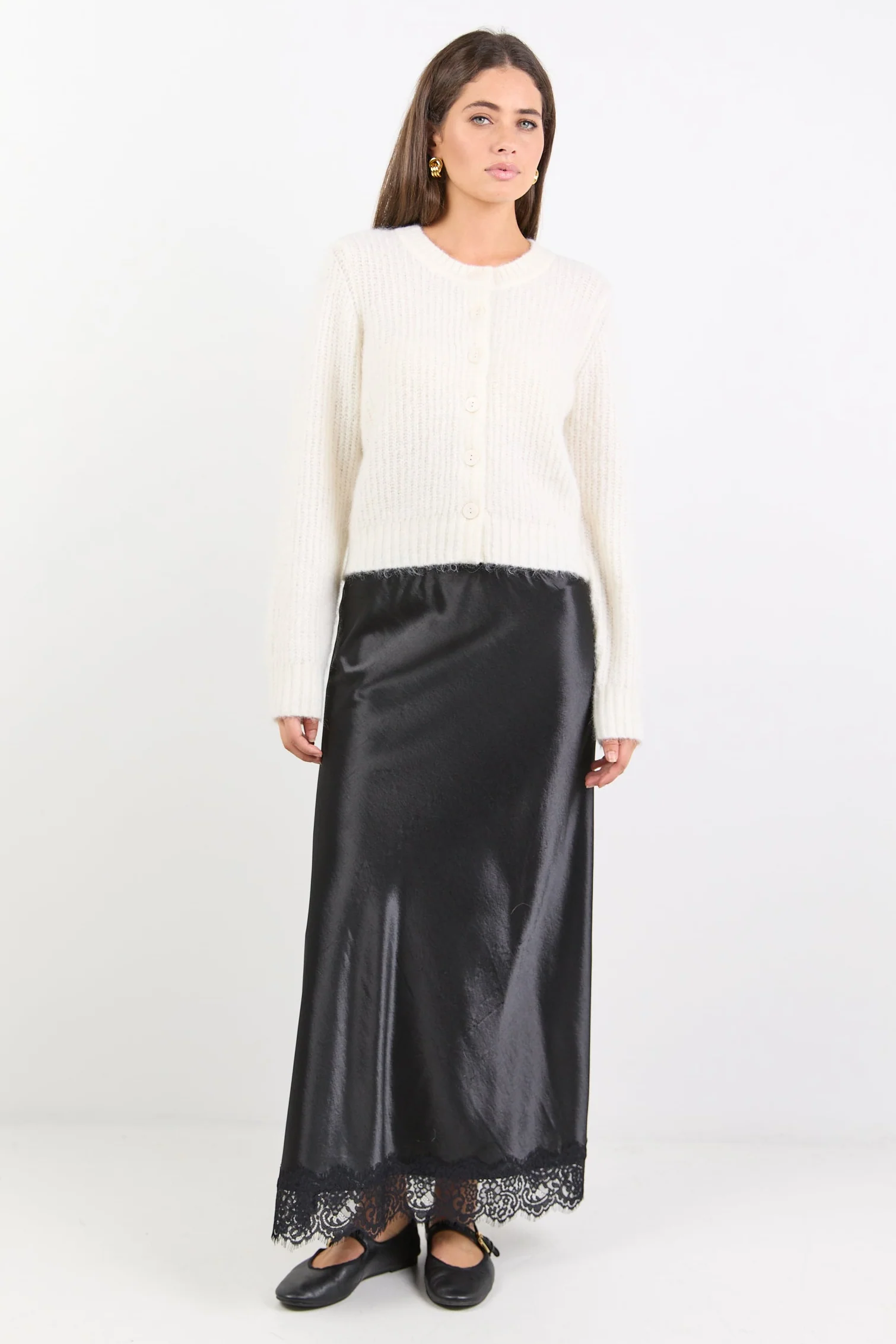 Highlight Ivory Mohair Blend Crewneck Cardigan - Image 3