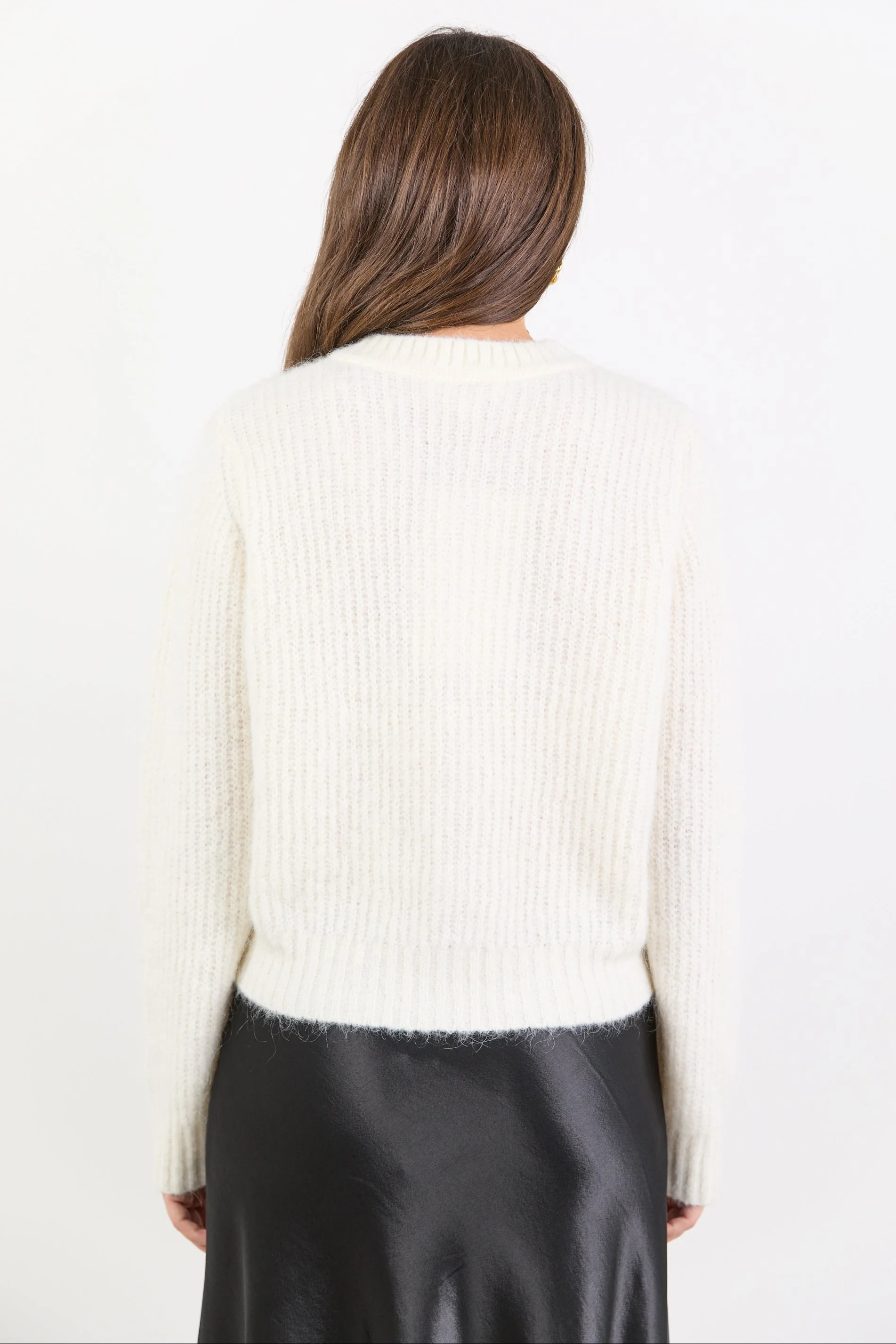 Highlight Ivory Mohair Blend Crewneck Cardigan - Image 5