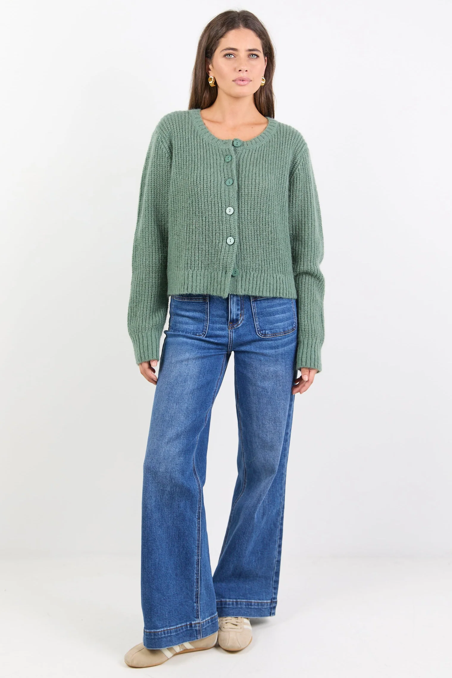 Highlight Sage Mohair Blend Crewneck Cardigan - Image 5