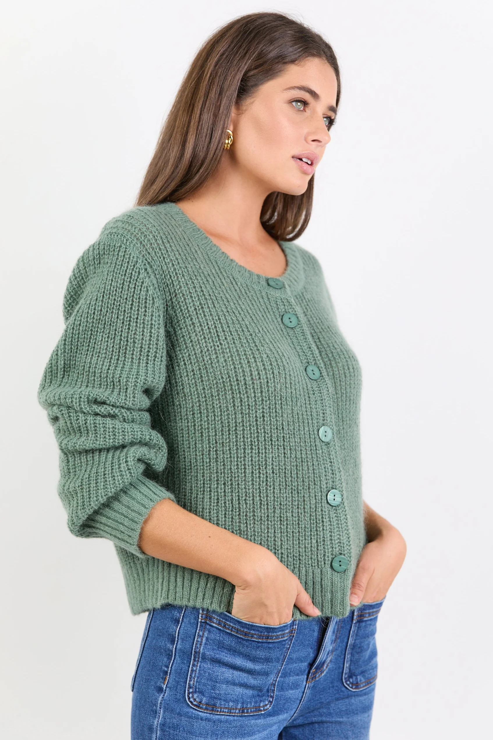Highlight Sage Mohair Blend Crewneck Cardigan - Image 6